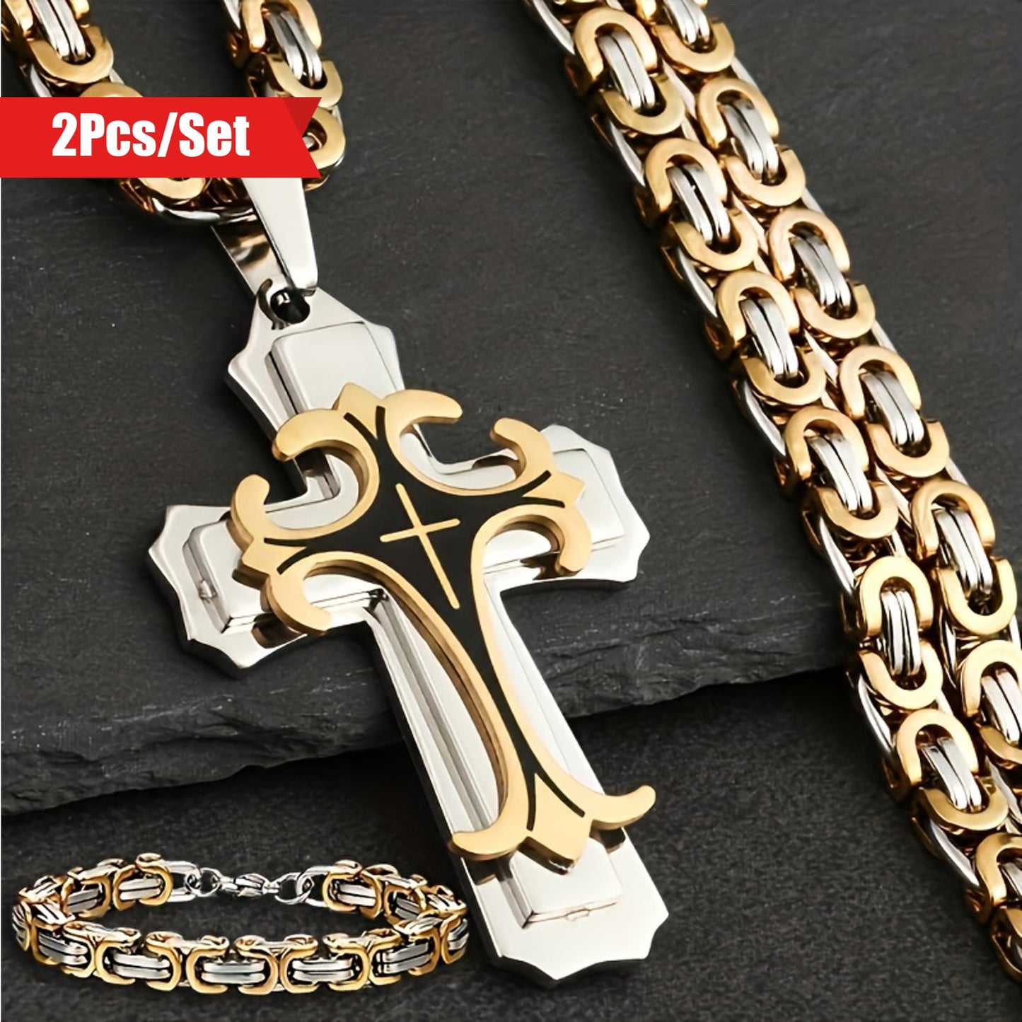 Creative Men's Stainless Steel Necklace and Bracelet Set