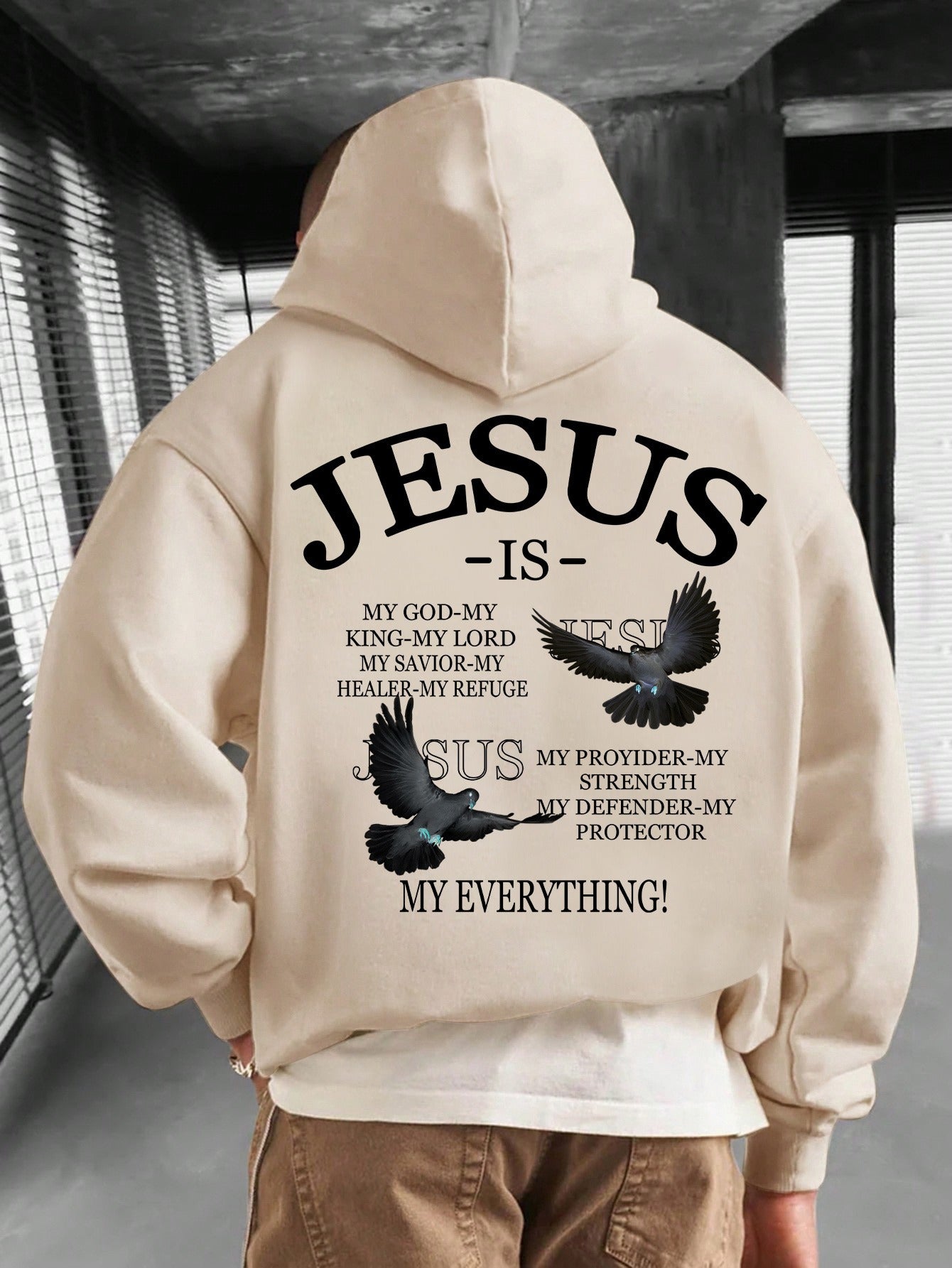 In His Divine Power Jesus Print Hoodie Sweatshirt Men