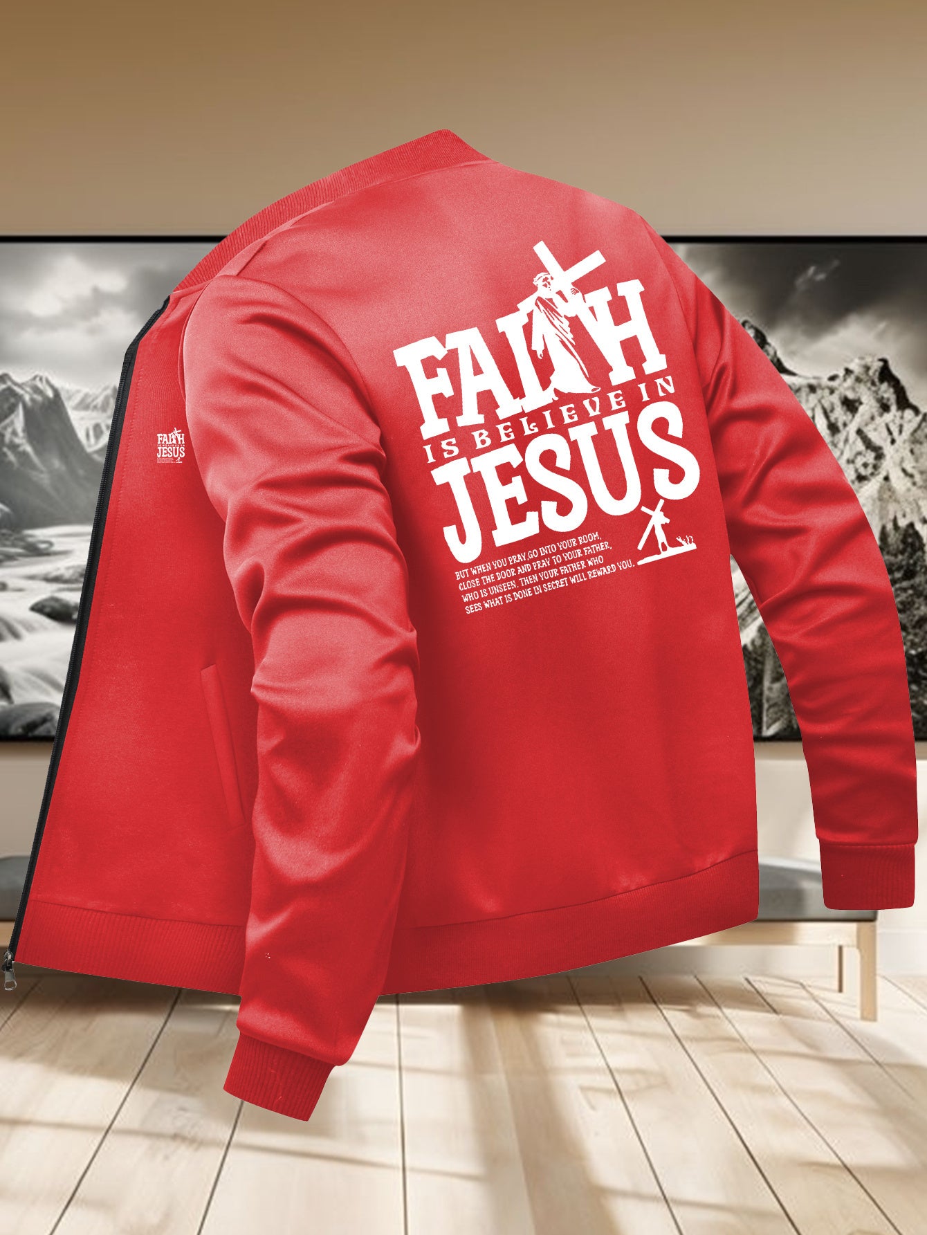 Divine Power Casual Faith Zip Up Jacket With Stand Collar