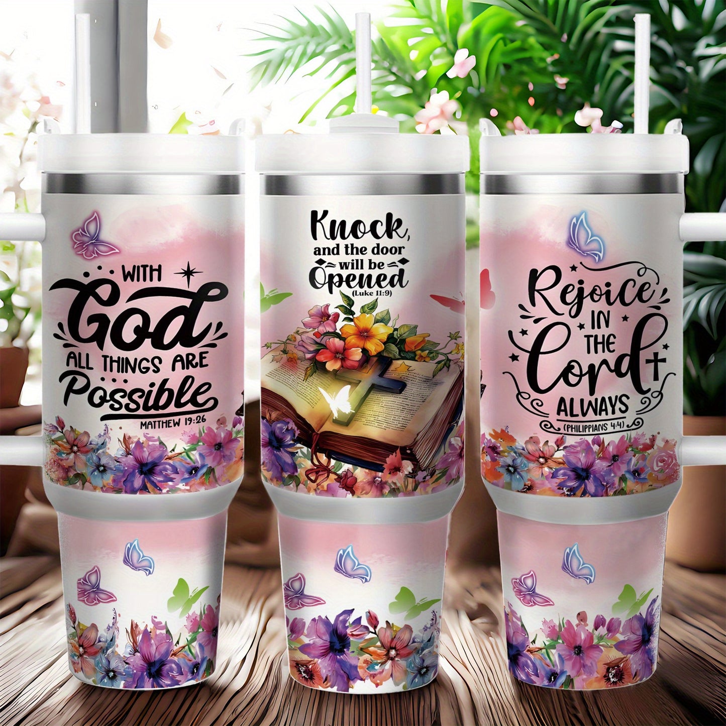 1pc 40 Ounces Insulated Stainless Steel Coffee Mug Water Bottle, "with God All Things Are Possible" - Large Capacity