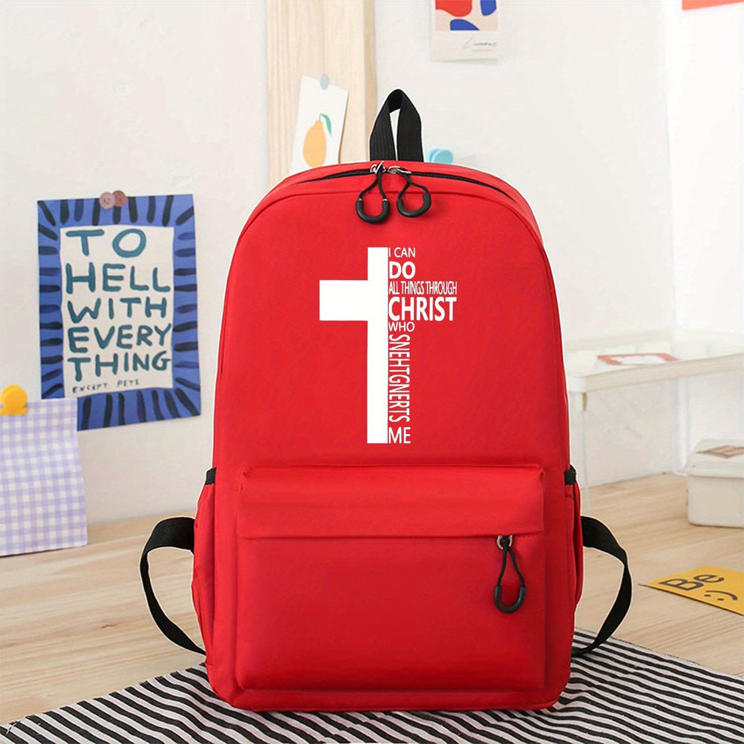 Christian Faith Backpack Lightweight Laptop Bag Cross Print