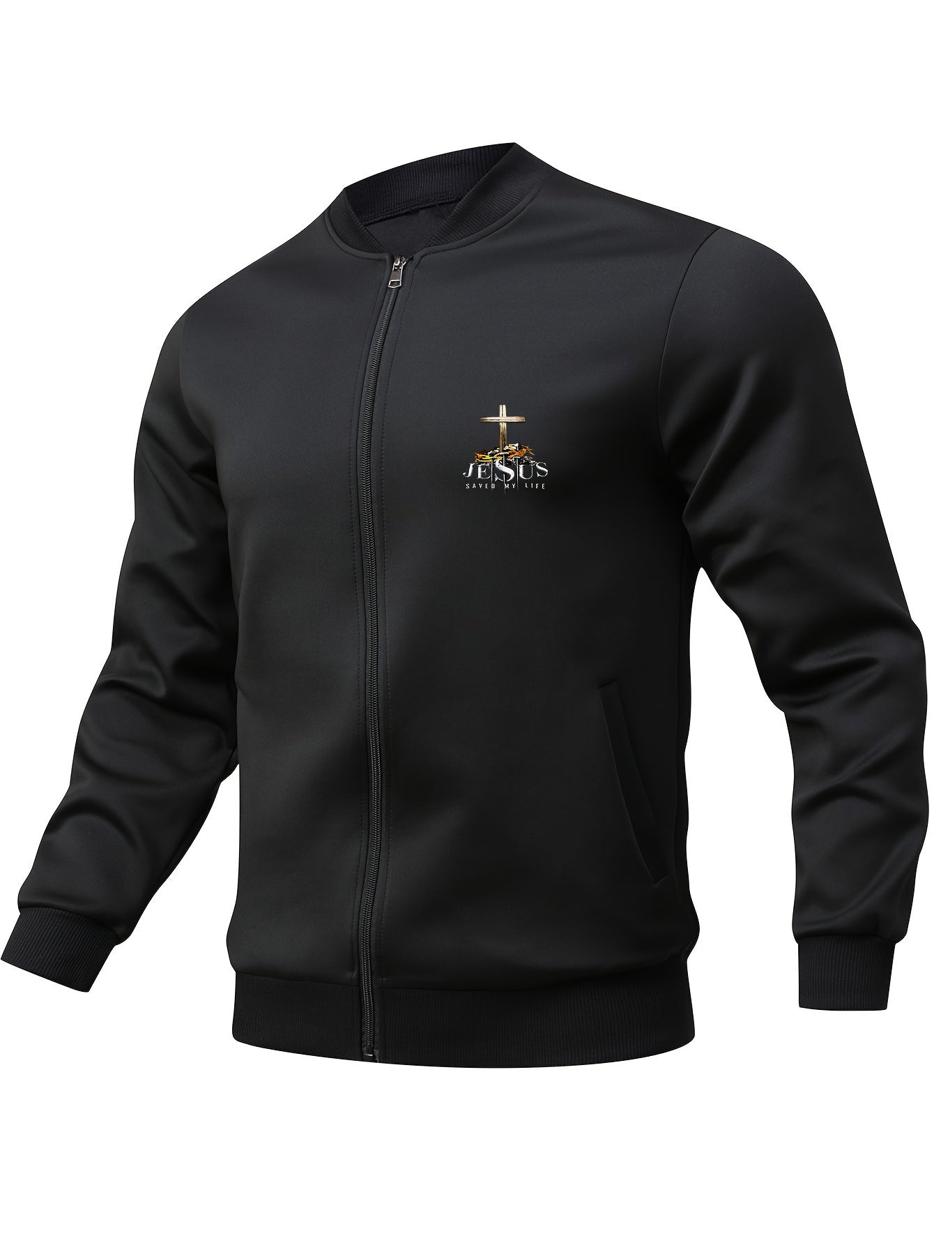 Men's Bomber Jacket - Jesus Saves Graphic Print, All-Season Zip-Up