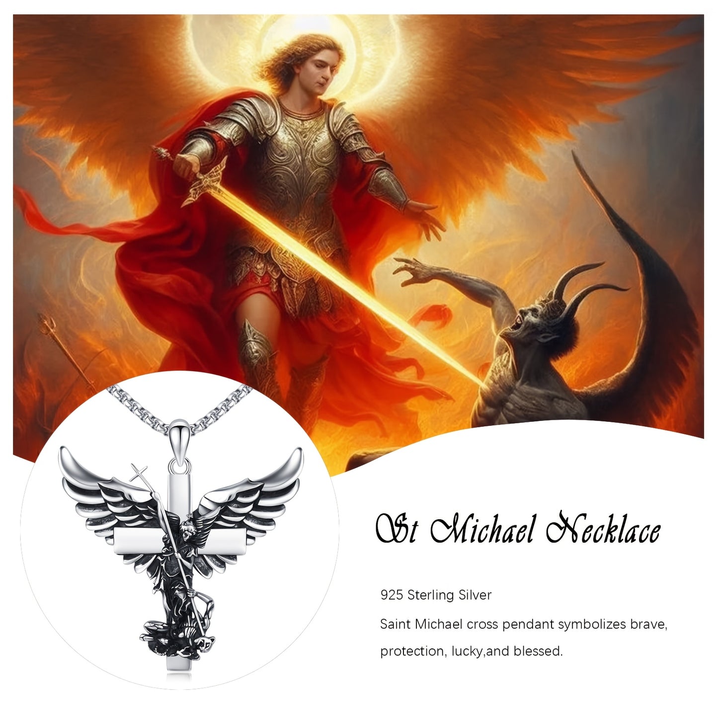 St Michael Necklace 925 Sterling Silver