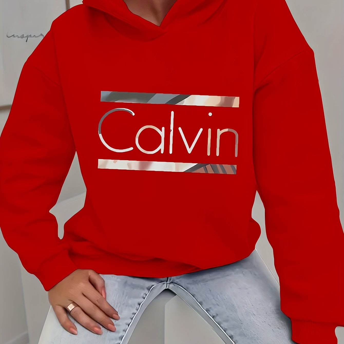 Calvin Womens Graphic Hoodie Casual Sweatshirt Long Sleeve