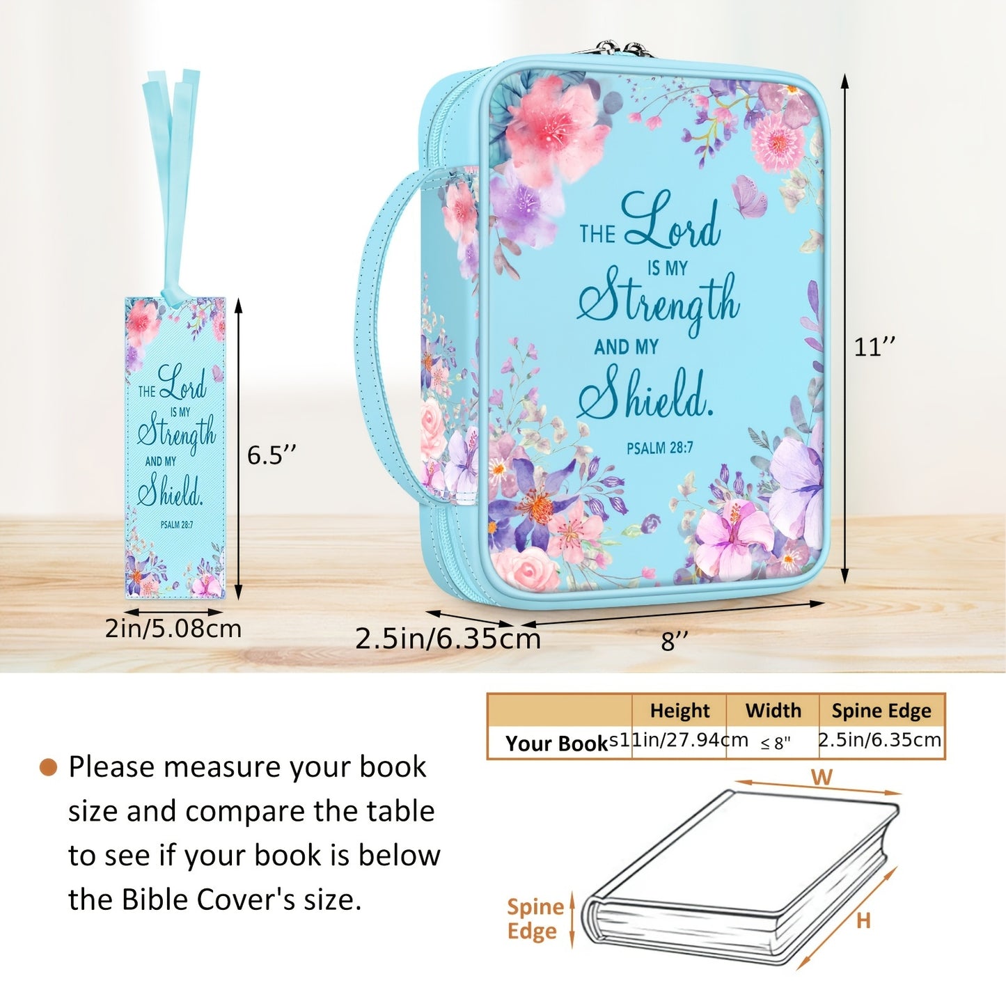 Floral Bible Cover Carrying Case With Handle Zip Pocket