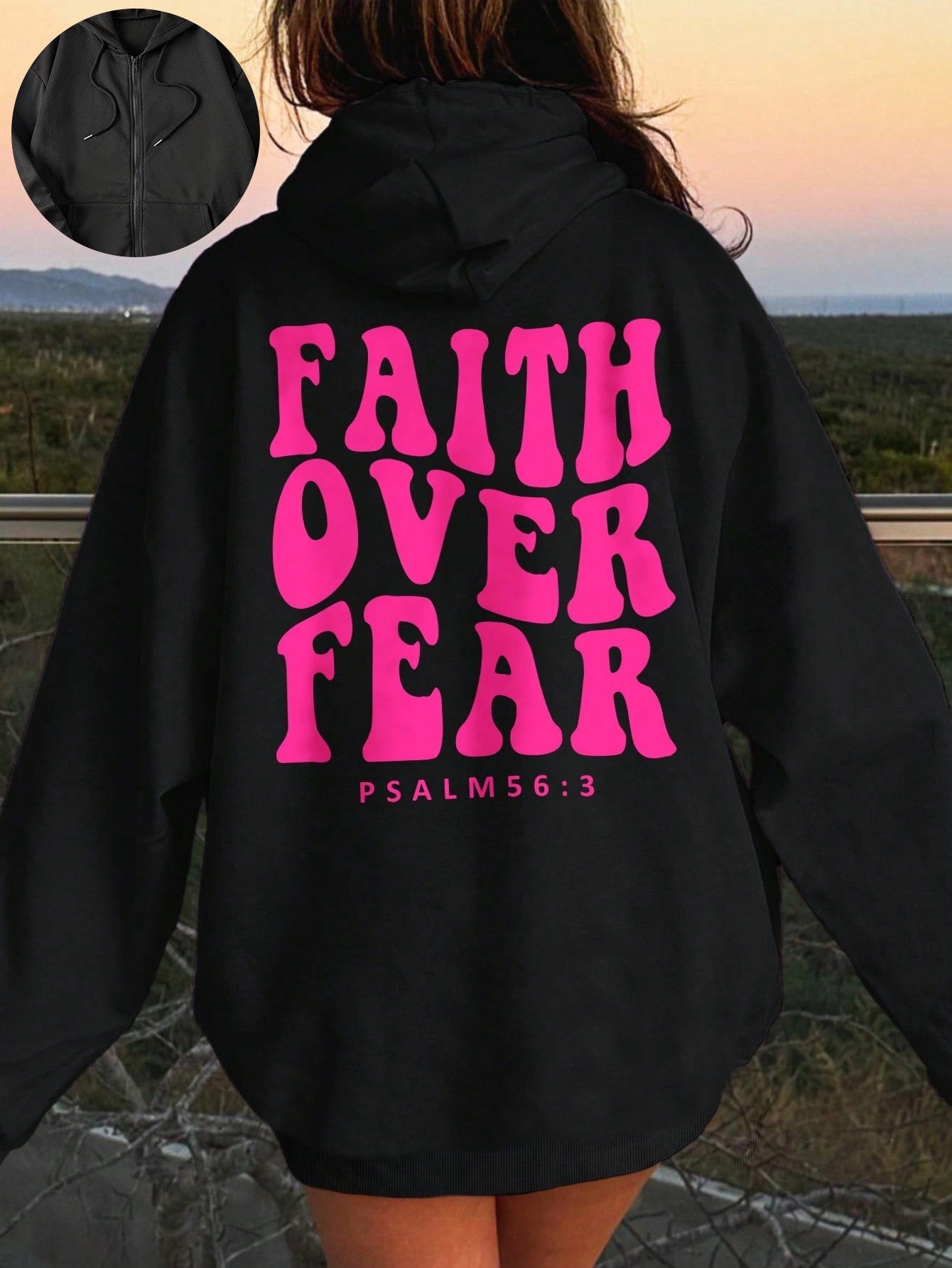 Womens Faith Over Fear Zip Up Hooded Christian Sweatshirt