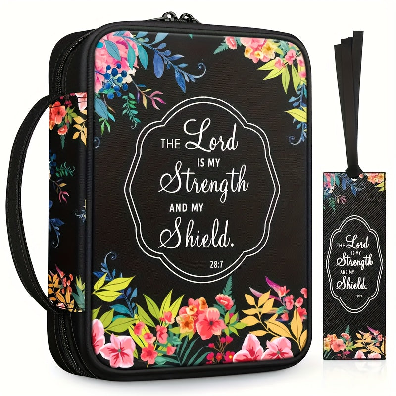 Floral Bible Cover Carrying Case With Handle Zip Pocket
