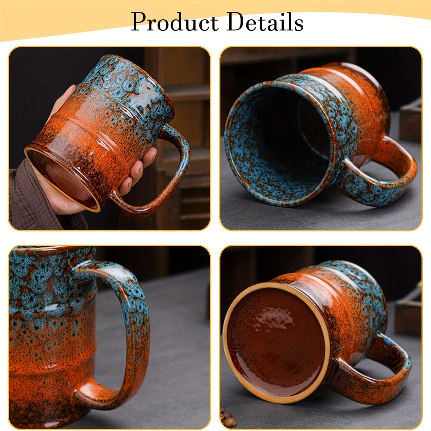Ceramic Colorful Coffee Mug, 600ml Large Capacity, Insulated