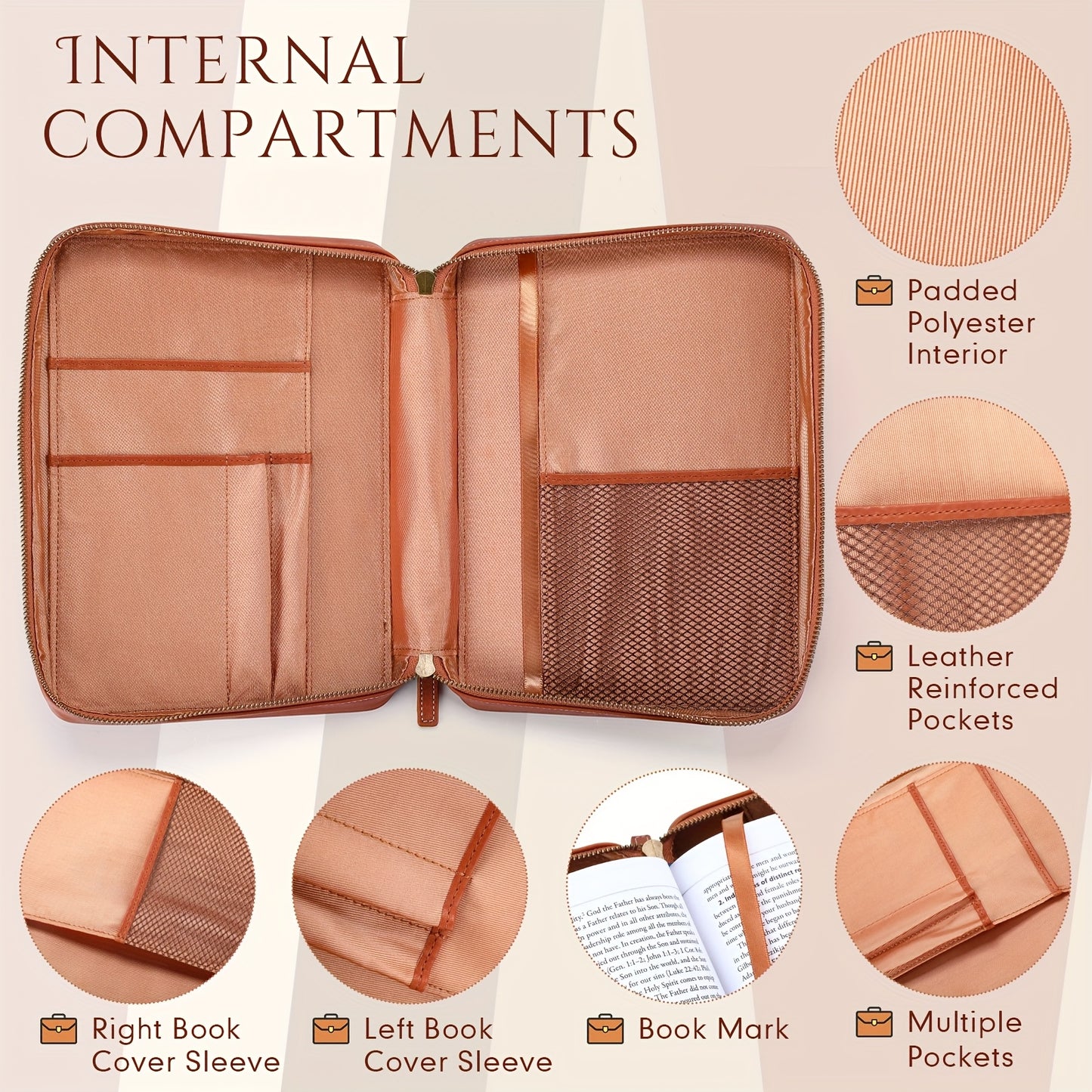 Faux Leather Bible Cover For Men Women Large Light Brown