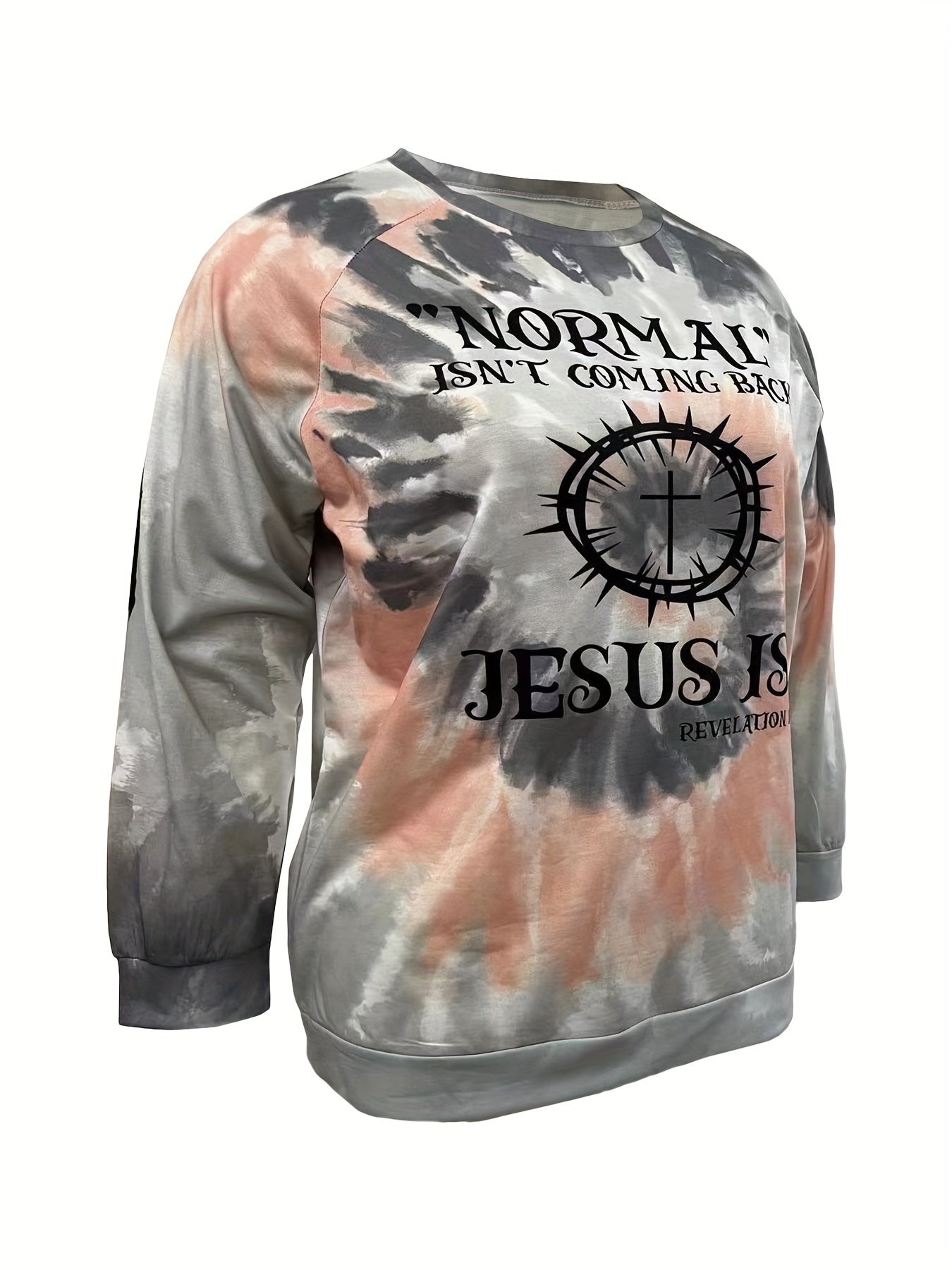 Casual Long Sleeve Sweatshirt Clock Slogan Print Tie Dye