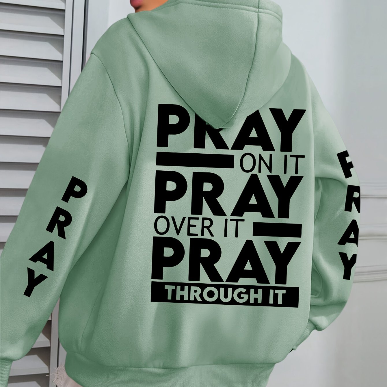 Divine Power Pray Print Kangaroo Pocket Hoodie Sweatshirt