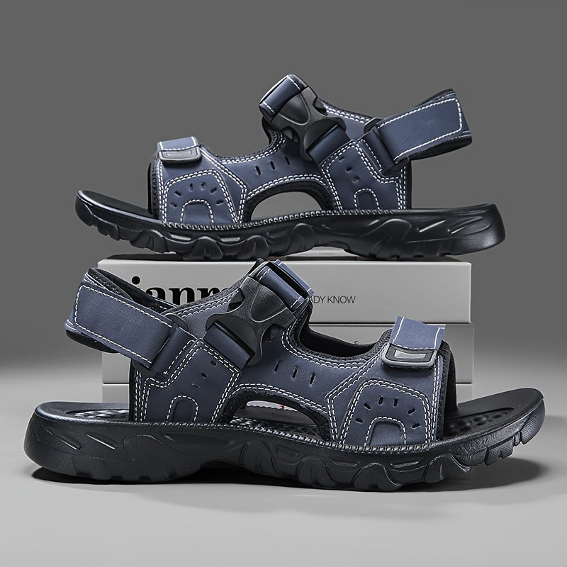 Men's Black Sandals with Adjustable Hook and Loop Closure for Comfort and Durability