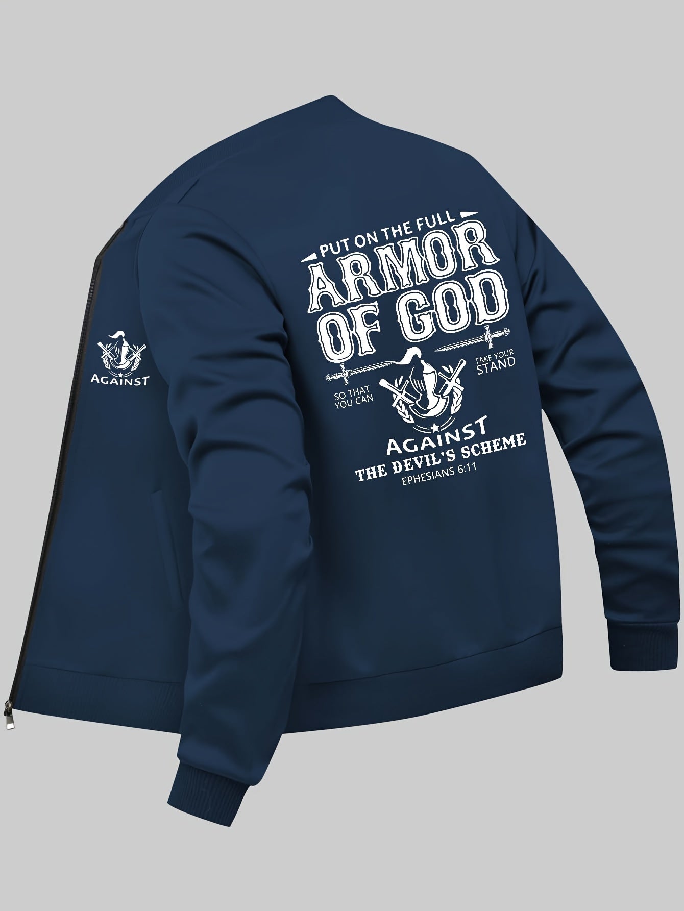 In His Divine Power Armor Of God Print Mens Jacket Collar