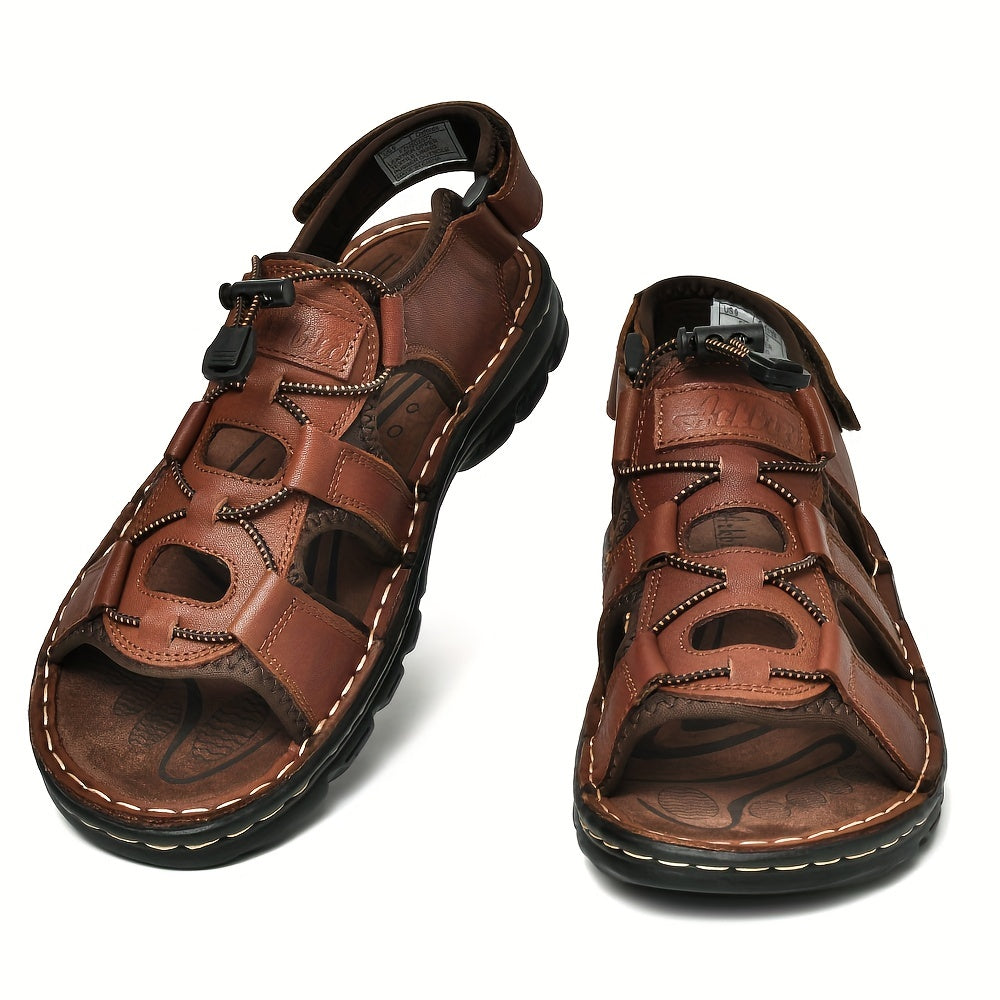 Azkbizd Mens Top Grain Leather Vintage Open Toe Sandals