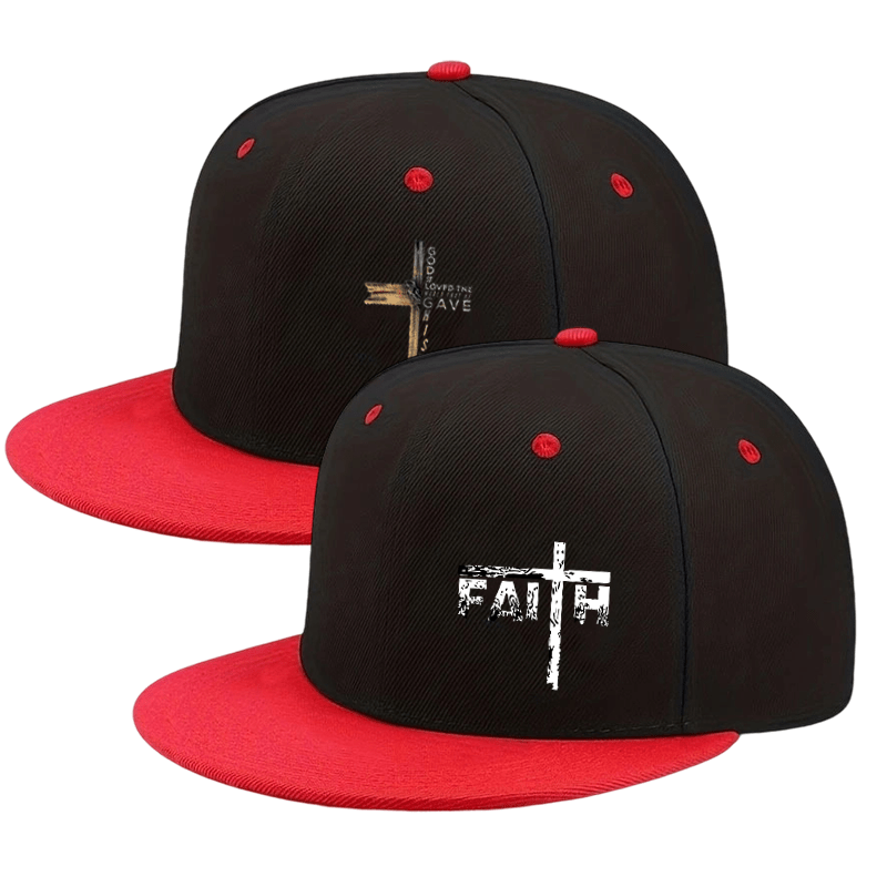 2pcs unisex baseball caps, cross print design, adjustable