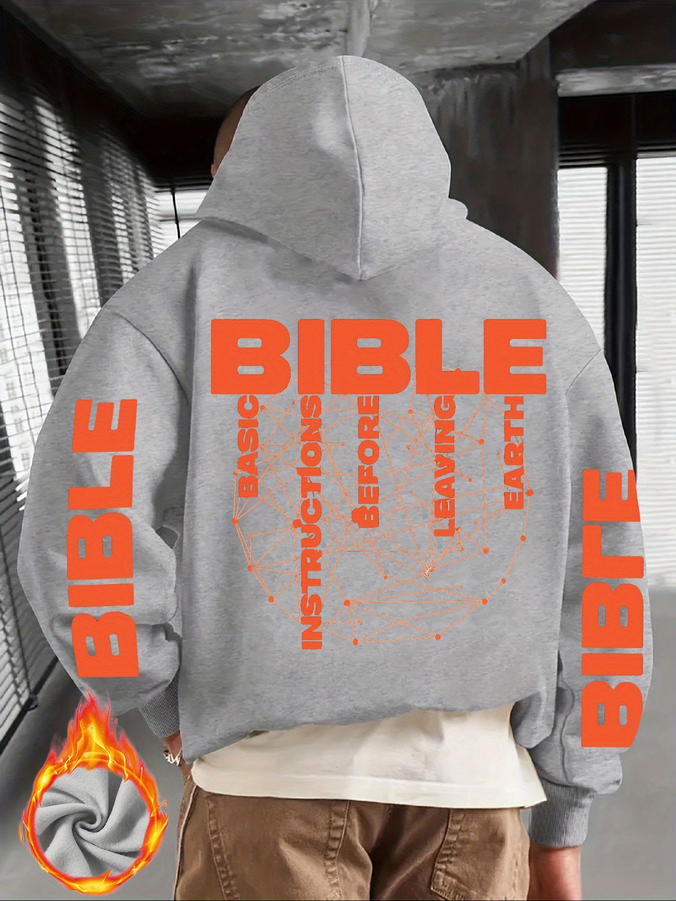 Men'S Christian Hoodie - Bible Verse Sweatshirt with "BIBLE" Text, Loose Fit Hooded Pullover for Church, Everyday Faith Expression - Fall/Winter Warmth - Religious Apparel Gift for Men, Autumn Winter Wear, Casual Streetwear,