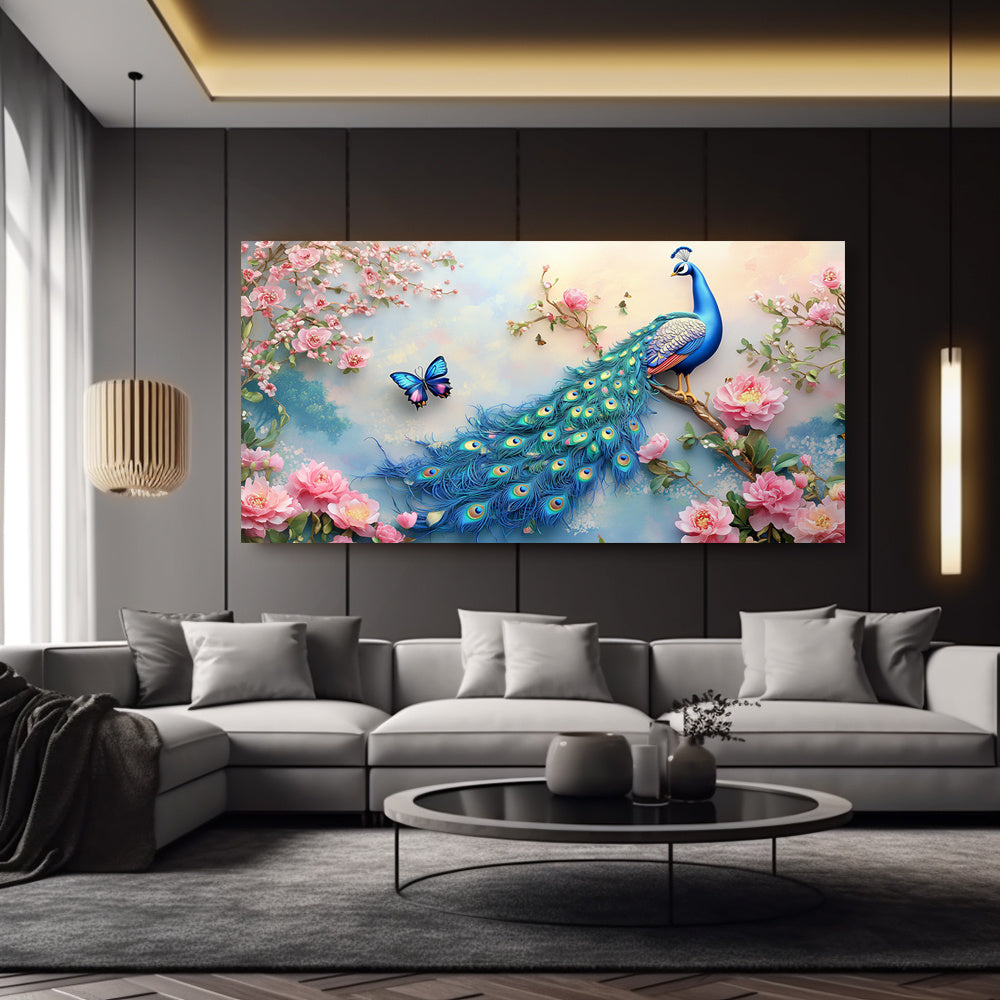 Peacock and Floral Abstract Canvas Wall Art Retro Modern for Living Room Bedroom Home Office Kid Room Restaurants