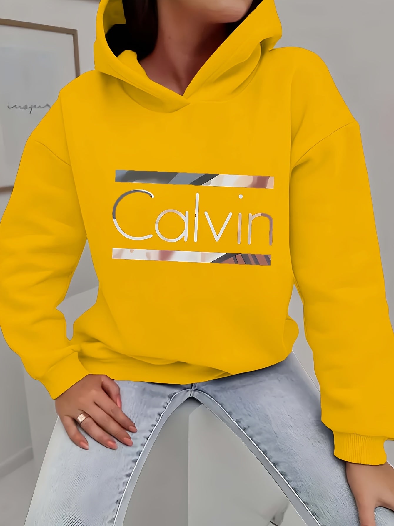 Calvin Womens Graphic Hoodie Casual Sweatshirt Long Sleeve