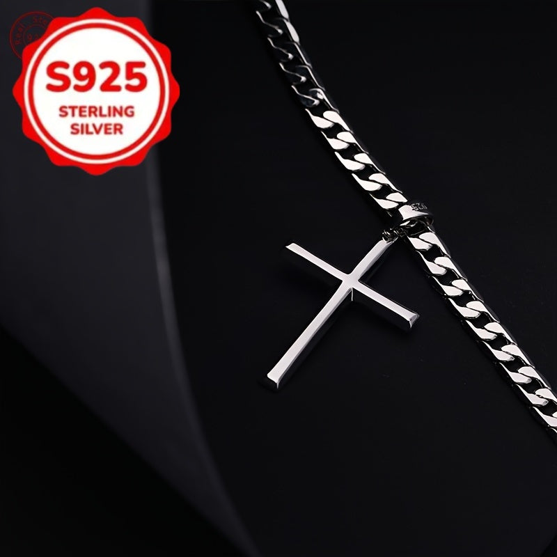 Divine Power Cuban Chain Silver Cross Pendant Necklace