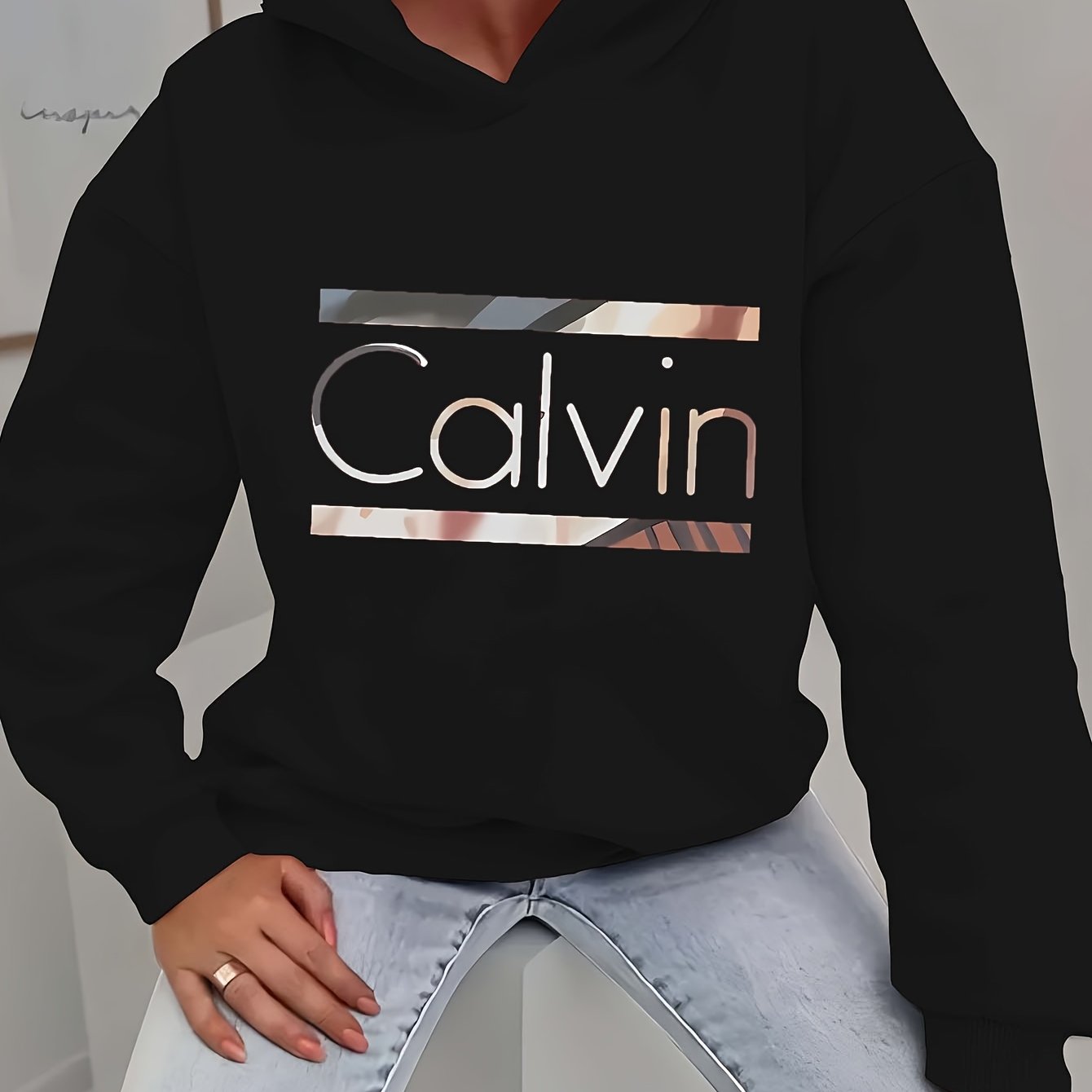 Calvin Womens Graphic Hoodie Casual Sweatshirt Long Sleeve