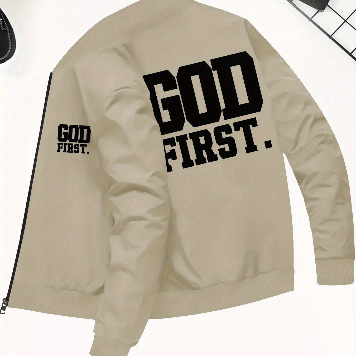 Divine Power God First Print Zip Up Jacket Outdoors