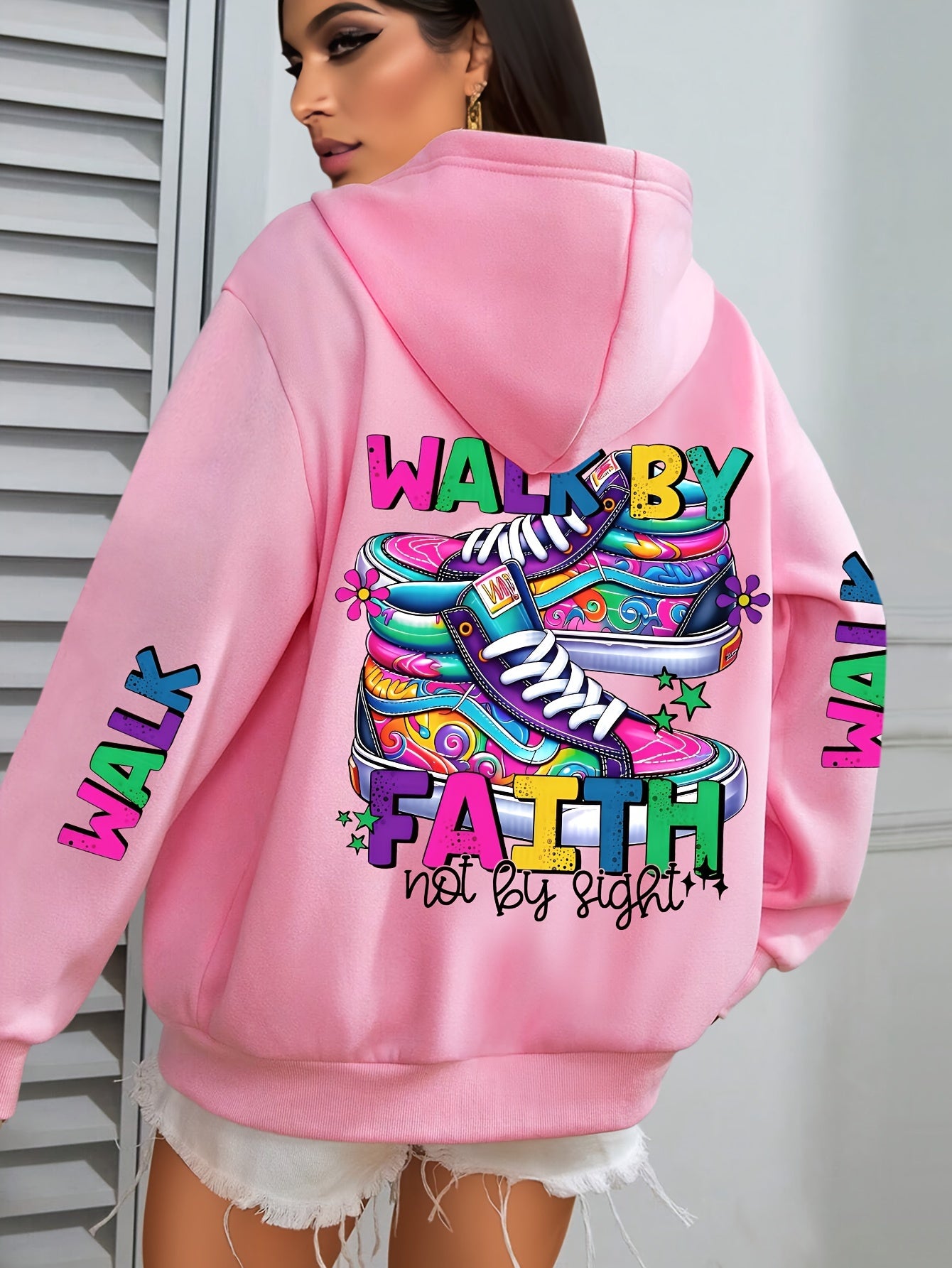 Hooded Sweatshirt With Vibrant Shoe Print And Pocket