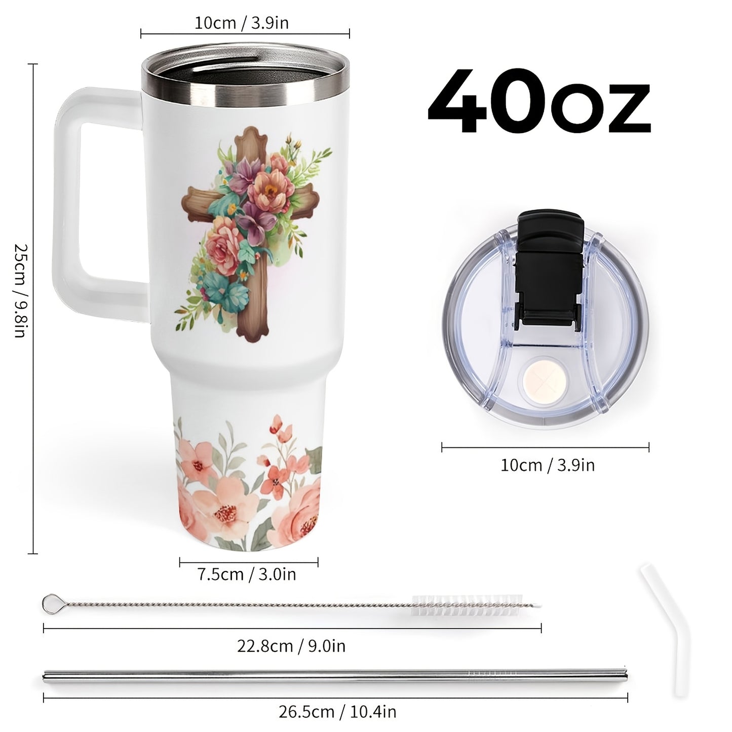 40 Ounce Christian Cross Pattern Steel Insulated Water Cup
