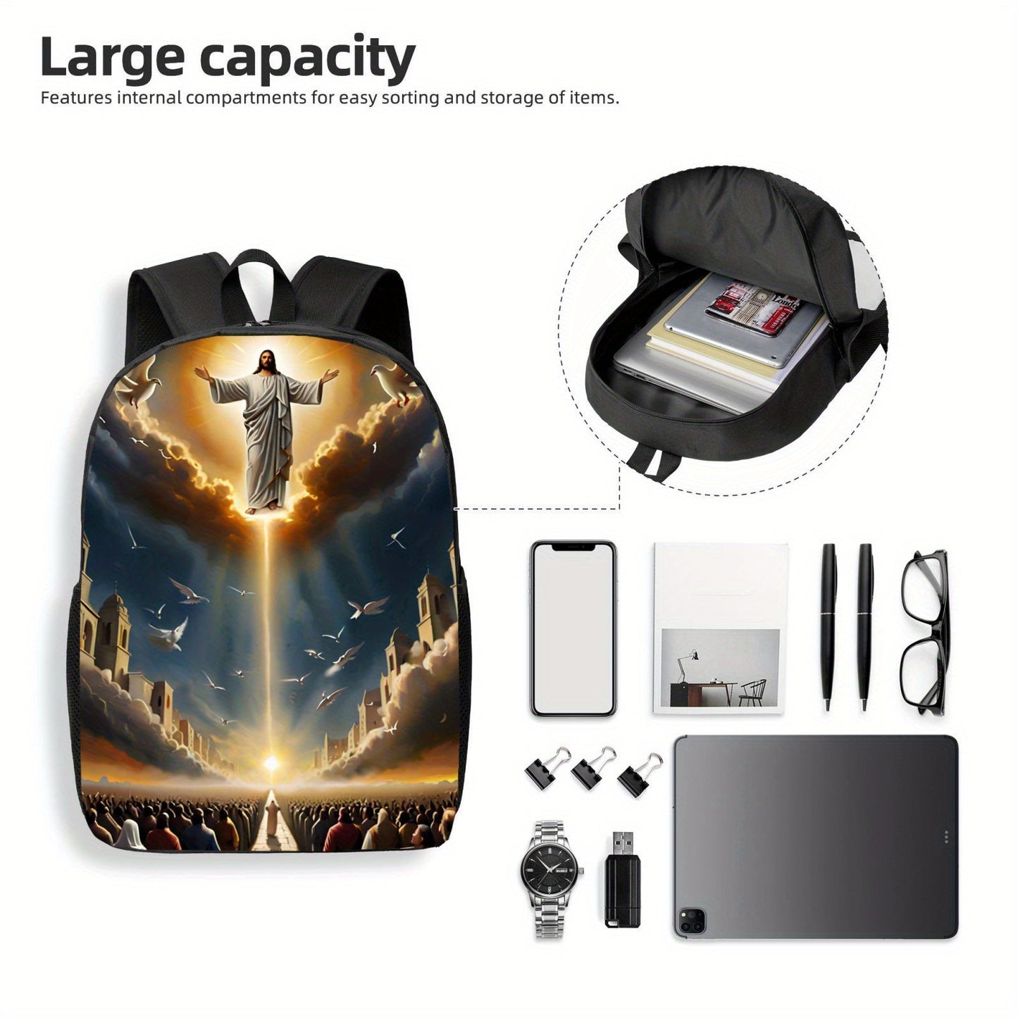 In His Divine Power Religious Backpack With Jesus Print