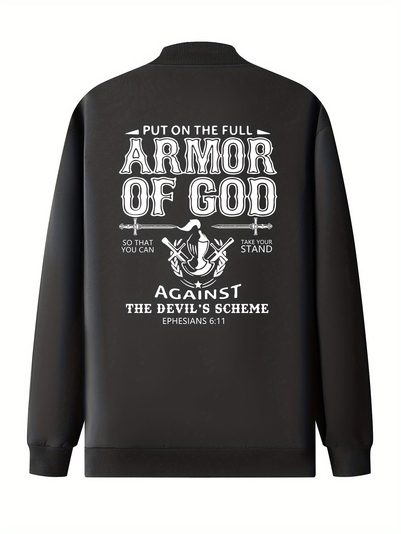 In His Divine Power Armor Of God Print Mens Jacket Collar