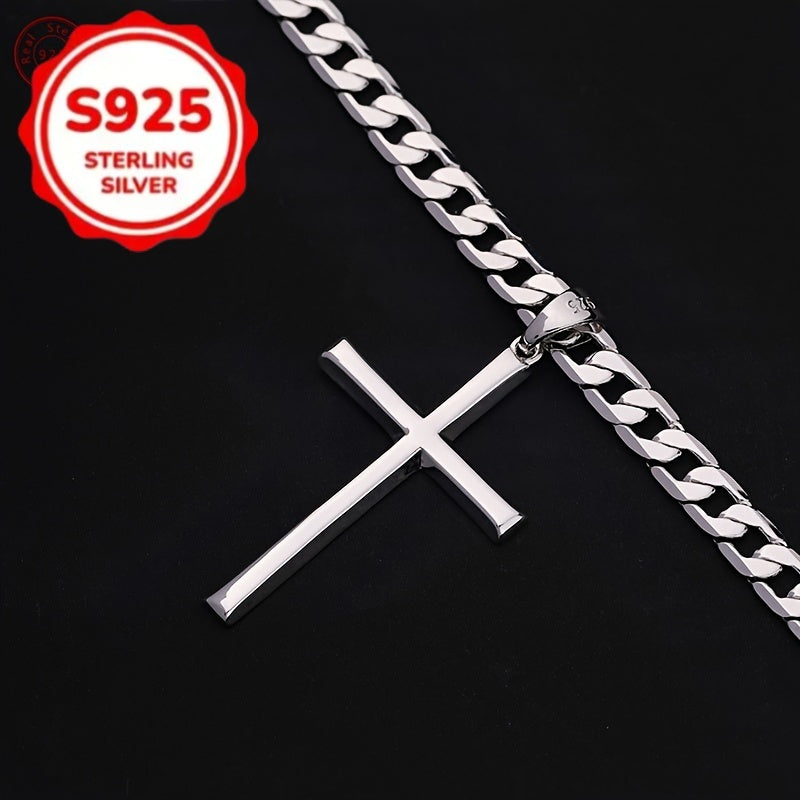 Divine Power Cuban Chain Silver Cross Pendant Necklace