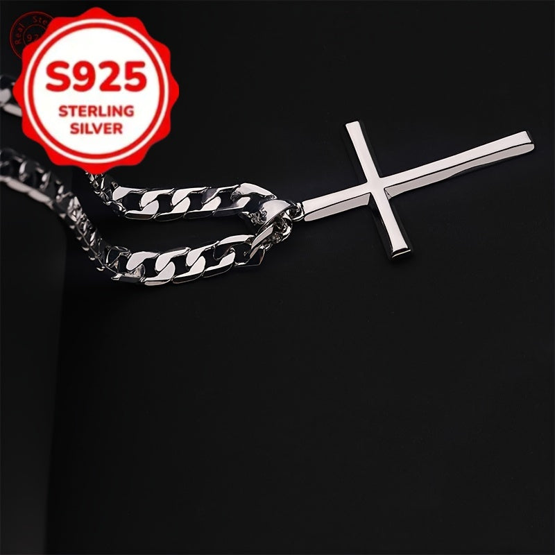 Divine Power Cuban Chain Silver Cross Pendant Necklace