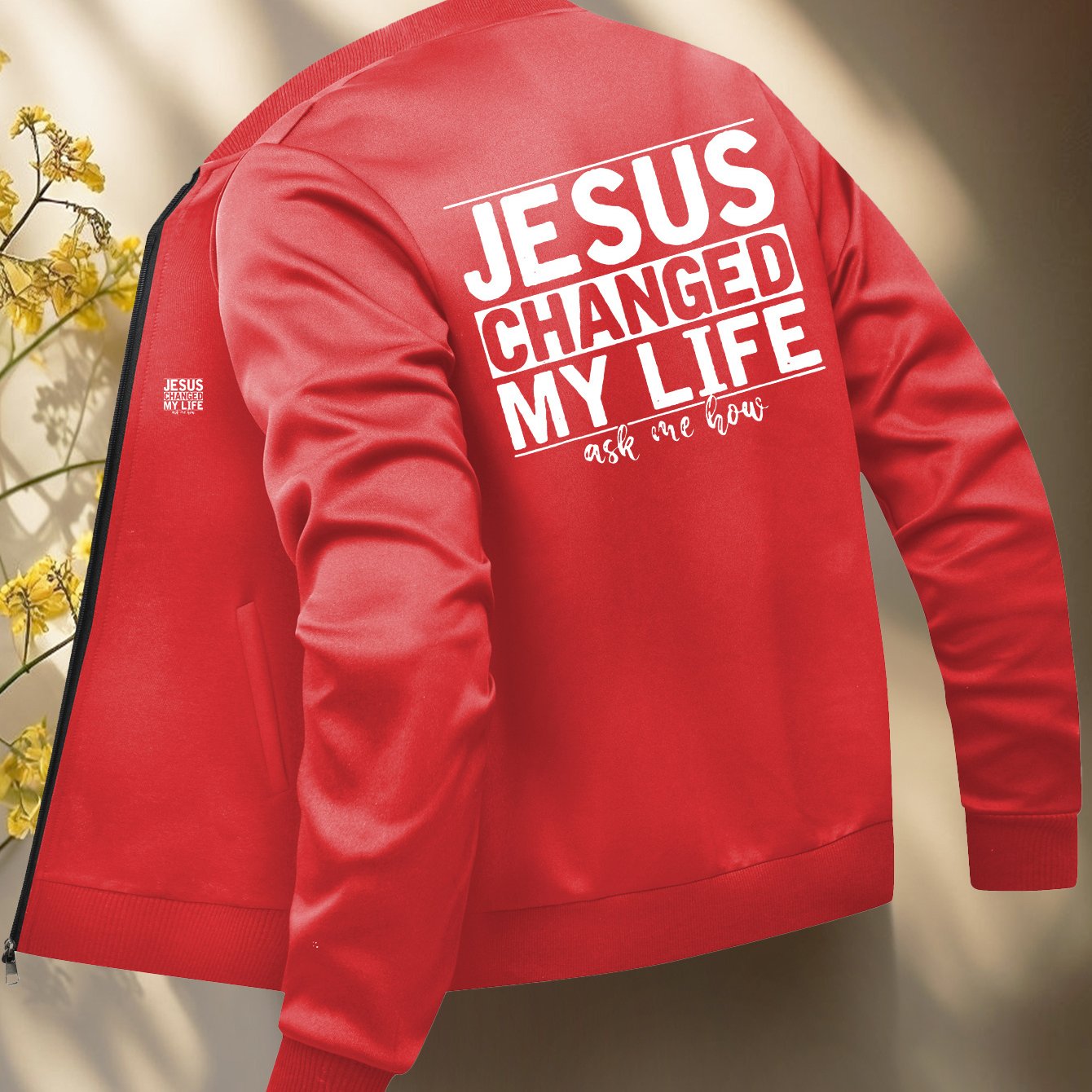 Jesus Christ Design Bomber Jacket Mens Zip Up Collar