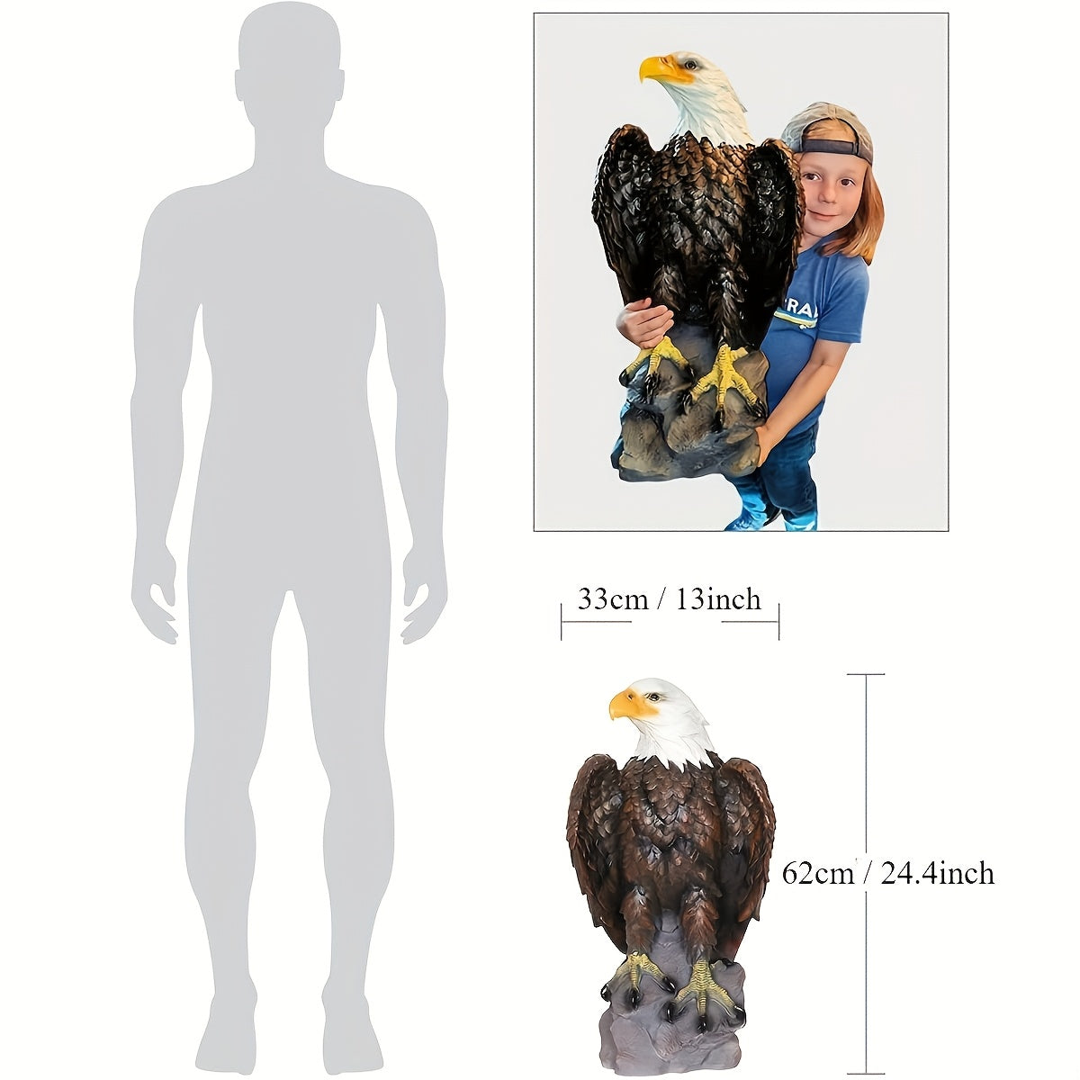 13 X 24.4 Inch Hand Drawn Bald Eagle Garden Statue