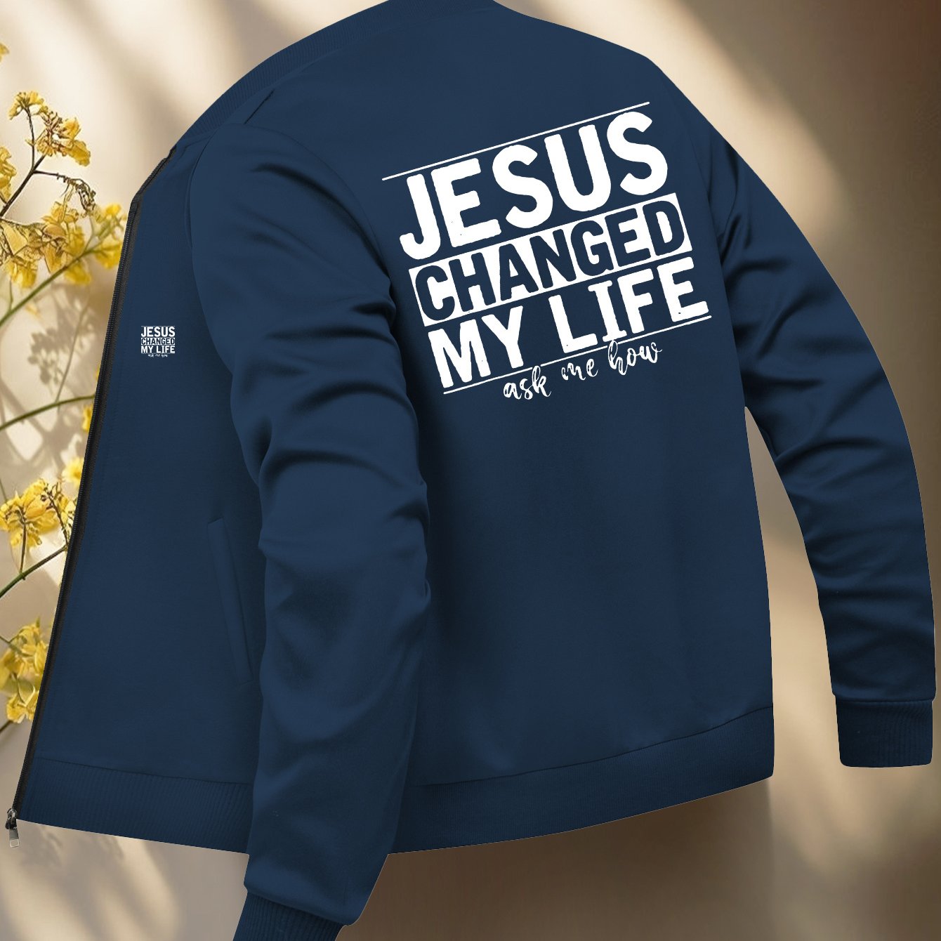 Jesus Christ Design Bomber Jacket Mens Zip Up Collar