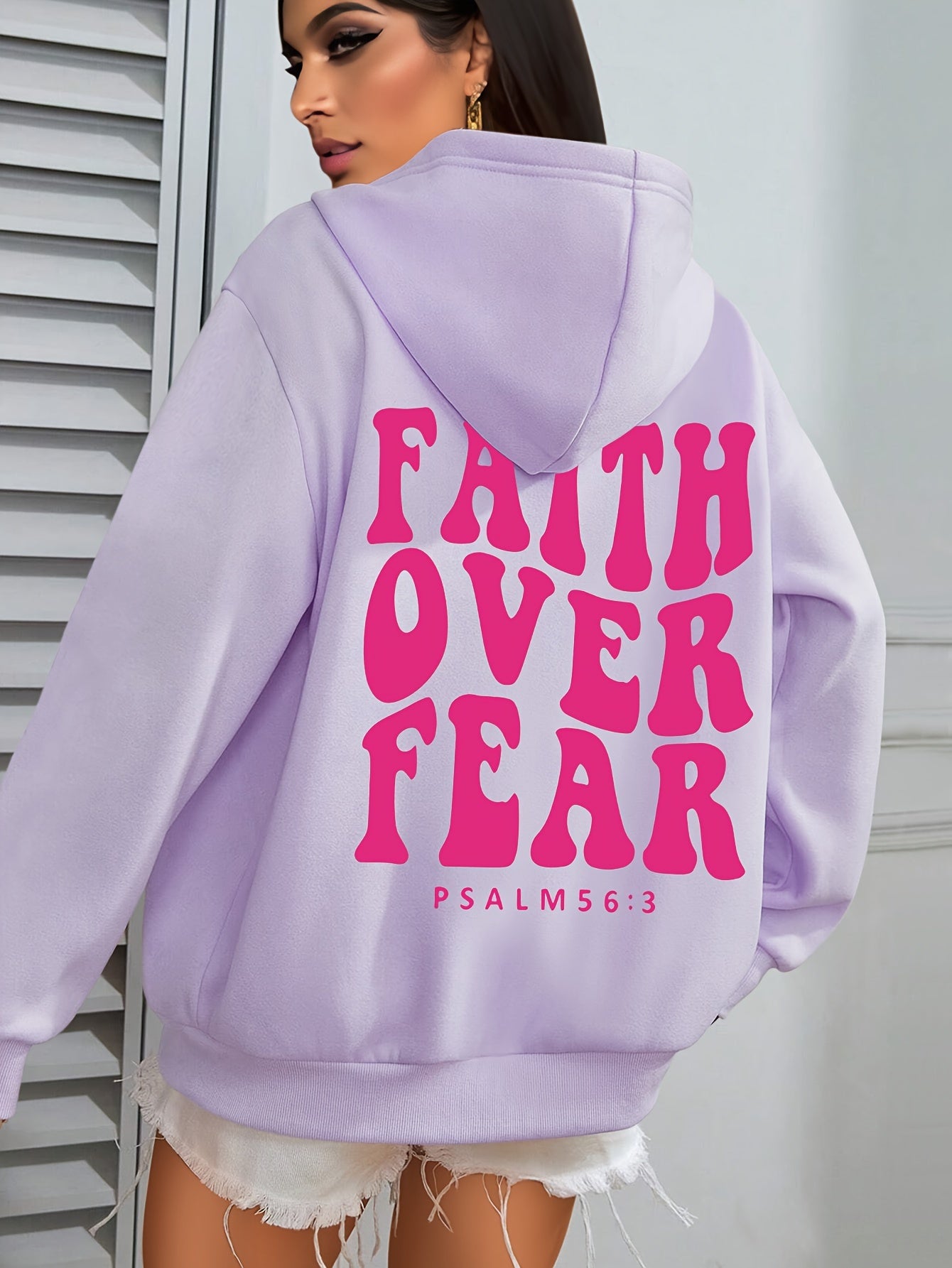 Womens Casual Hoodie Faith Over Fear Alphabet Print