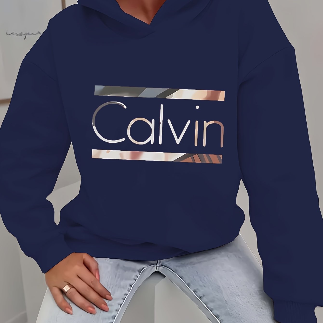Calvin Womens Graphic Hoodie Casual Sweatshirt Long Sleeve