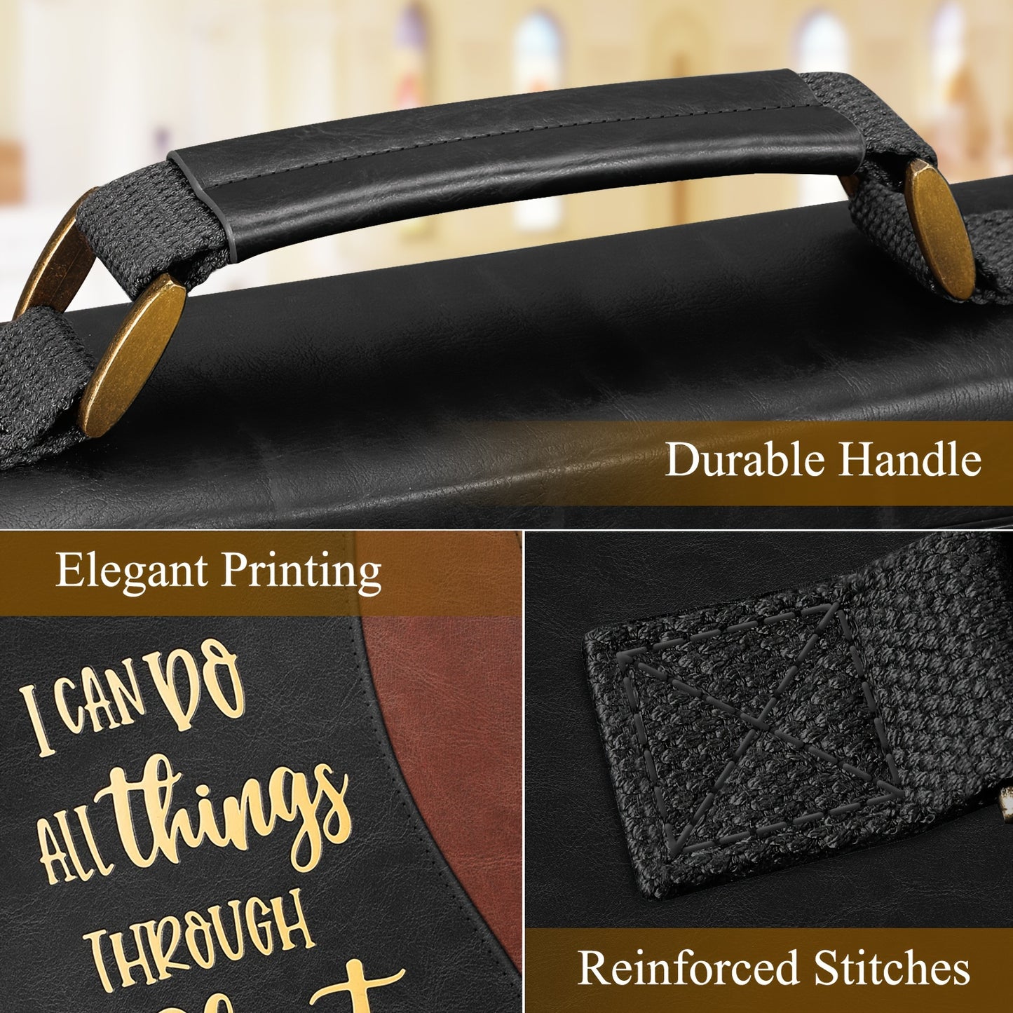 Large Durable Faux Leather Bible Cover Case for Men and Women