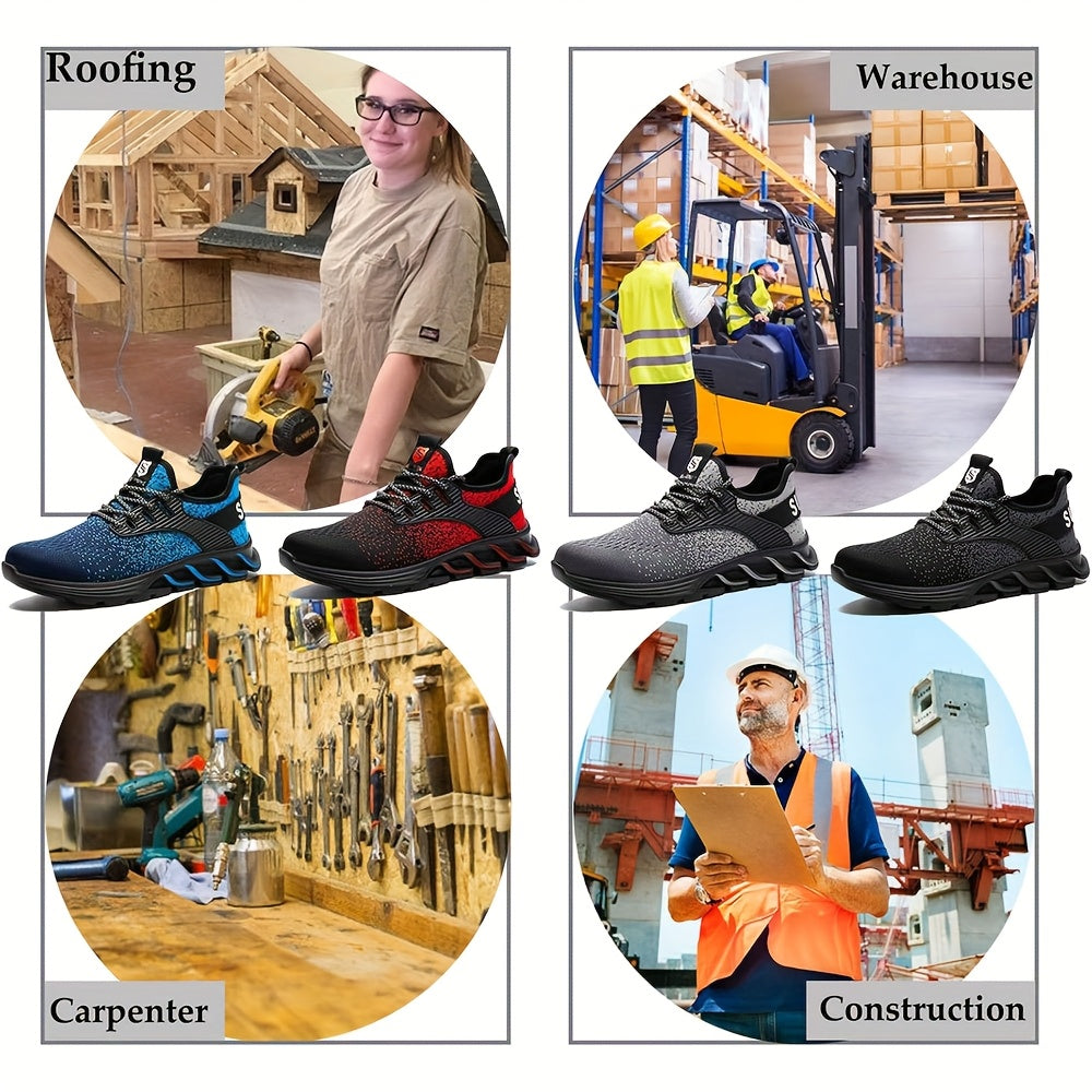 Steel Toe Cap Protection Sneakers for Men and Women Lightweight Breathable Work Shoes Indestructible Steel Toe Black Fabric Upper EVA Cushioning Rubber Sole Spring Safety Comfort Work Safety Footwear