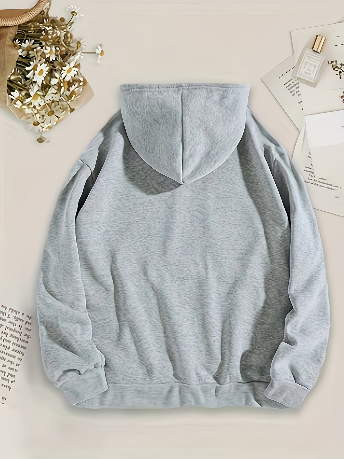 Womens Casual Polyester Hoodie Alphabet Print Drawstring
