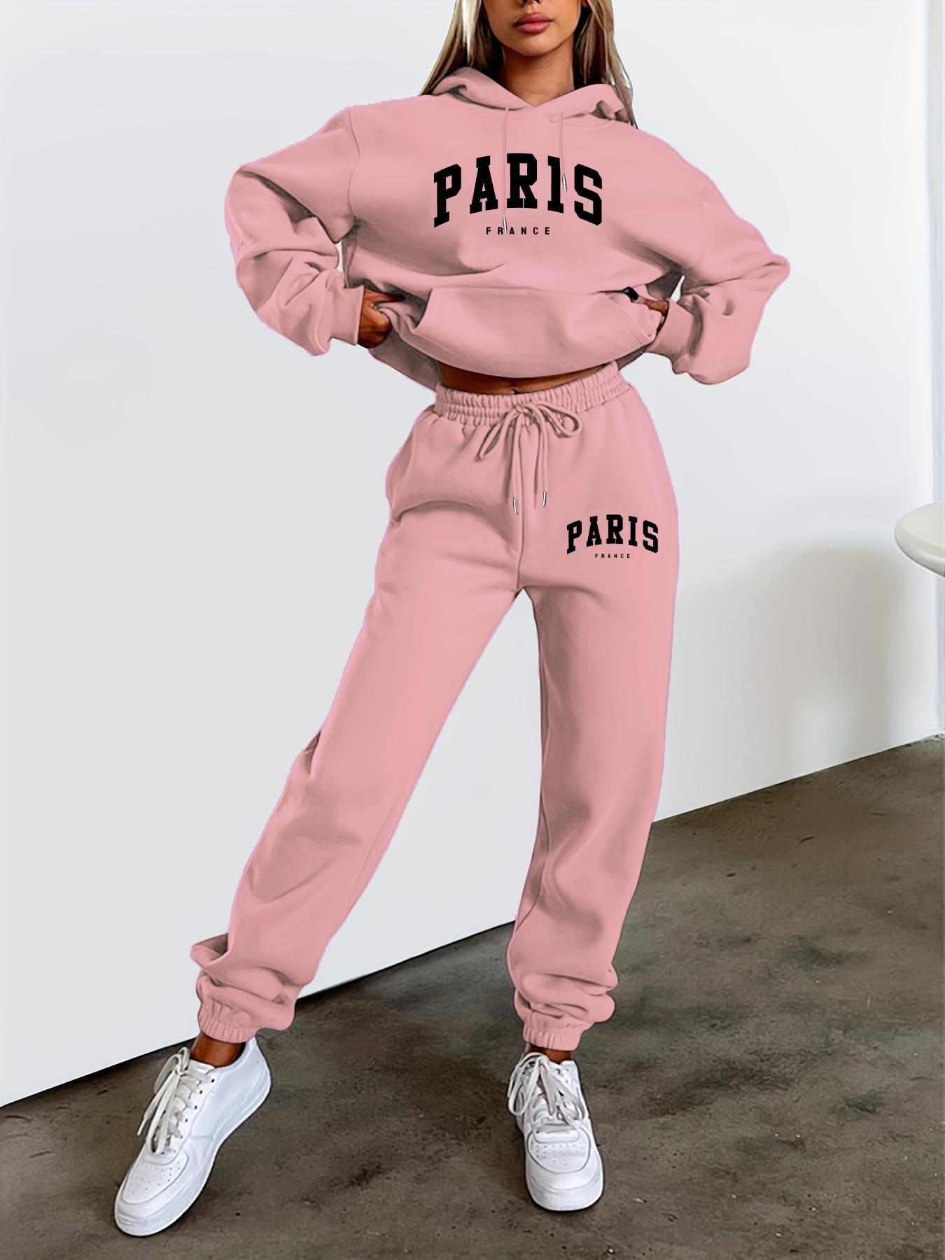 Paris Inspired Fleece Hoodie And Joggers Set For Women