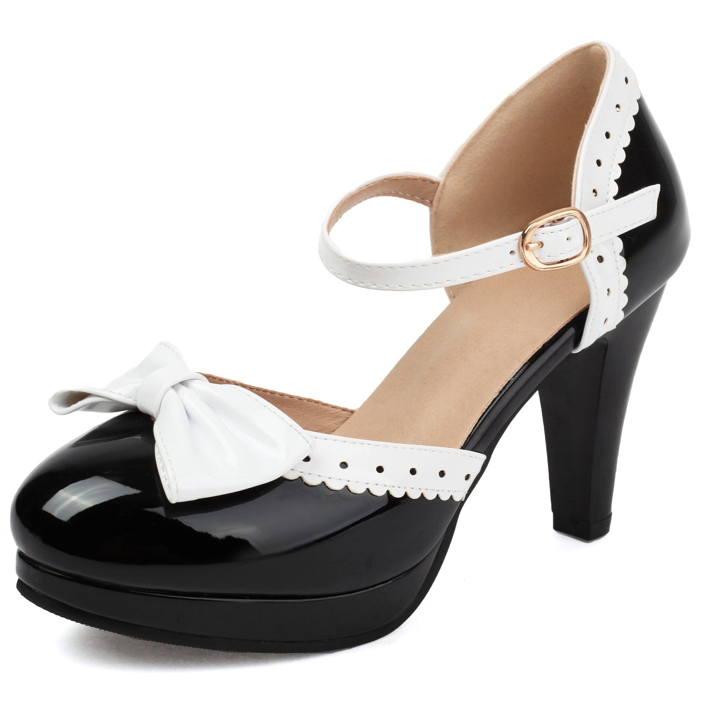 Red Mary Jane High Heels with Elegant White Bow