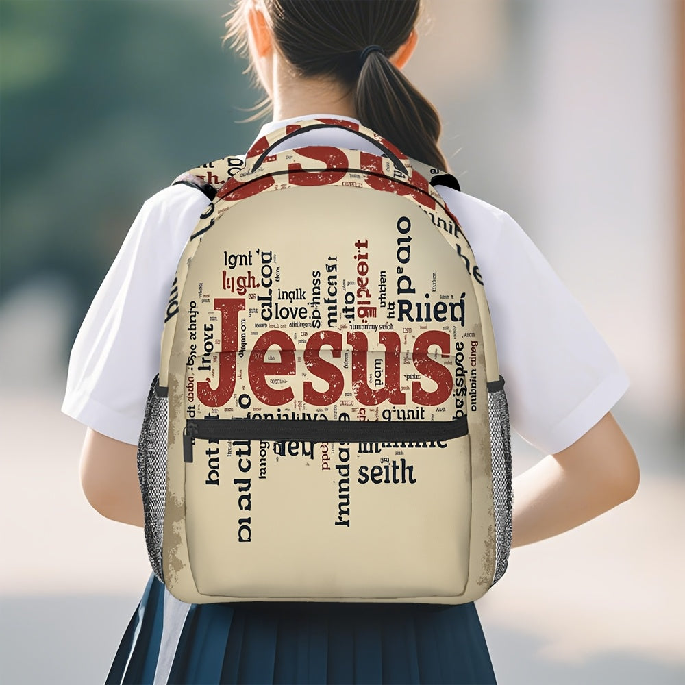 Christian Travel Backpack With Geometric Jesus Print