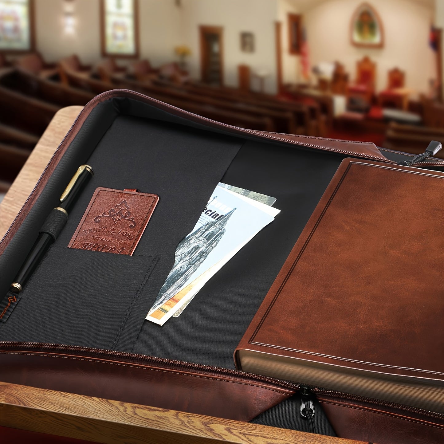 1pc PU Leather Bible Cover with Handle Trust in the Lord Design