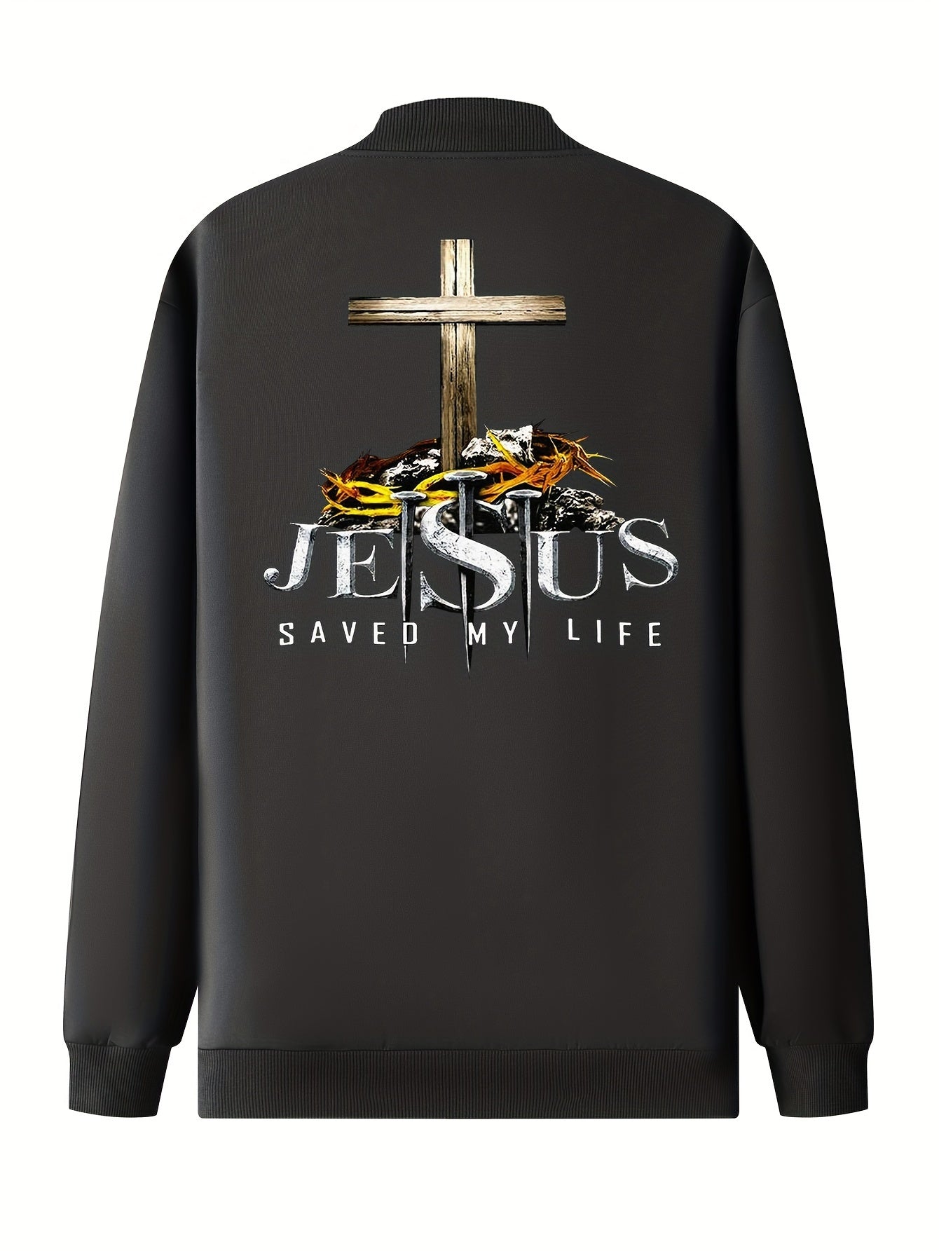 Men's Bomber Jacket - Jesus Saves Graphic Print, All-Season Zip-Up