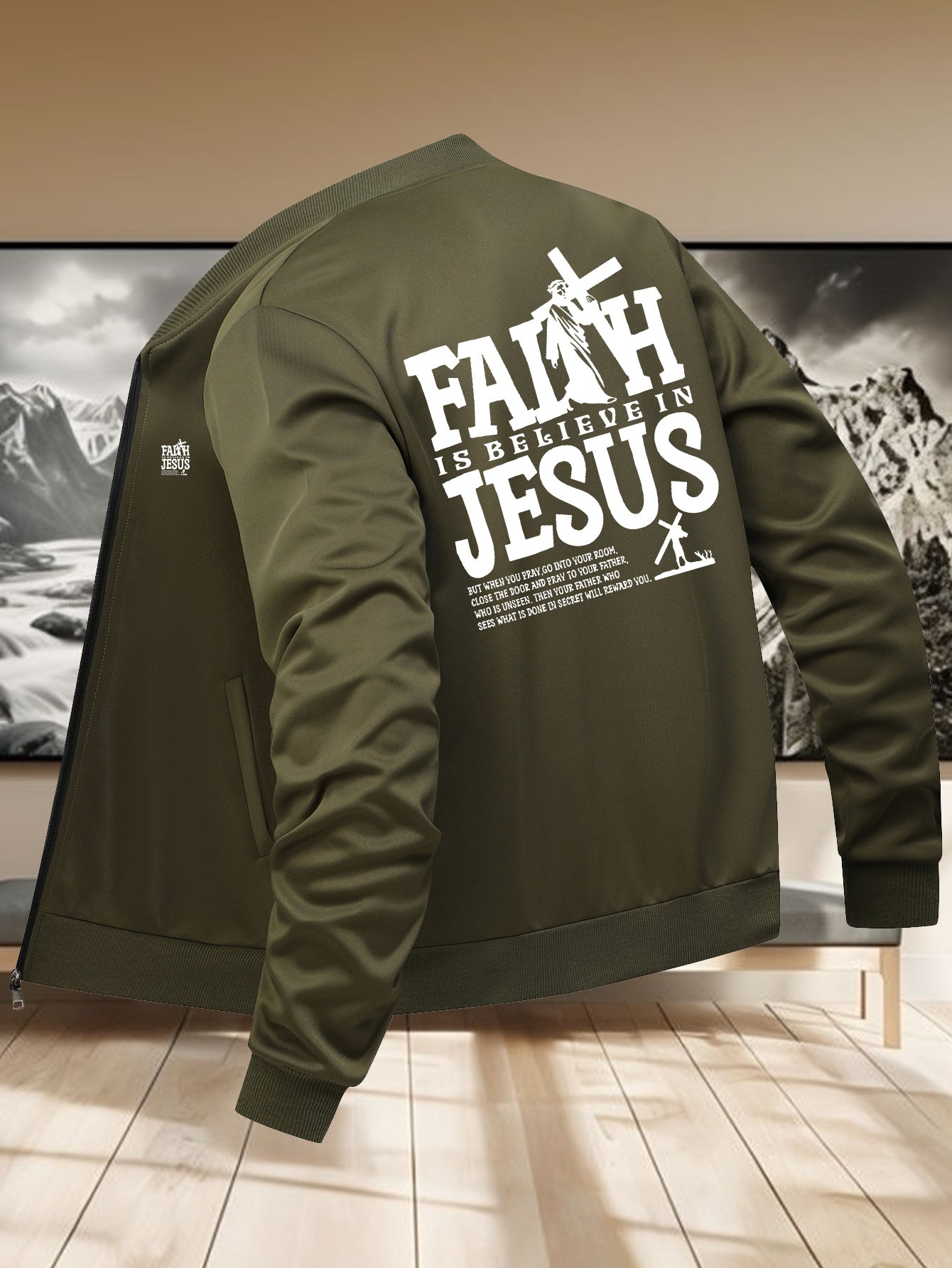 Divine Power Casual Faith Zip Up Jacket With Stand Collar