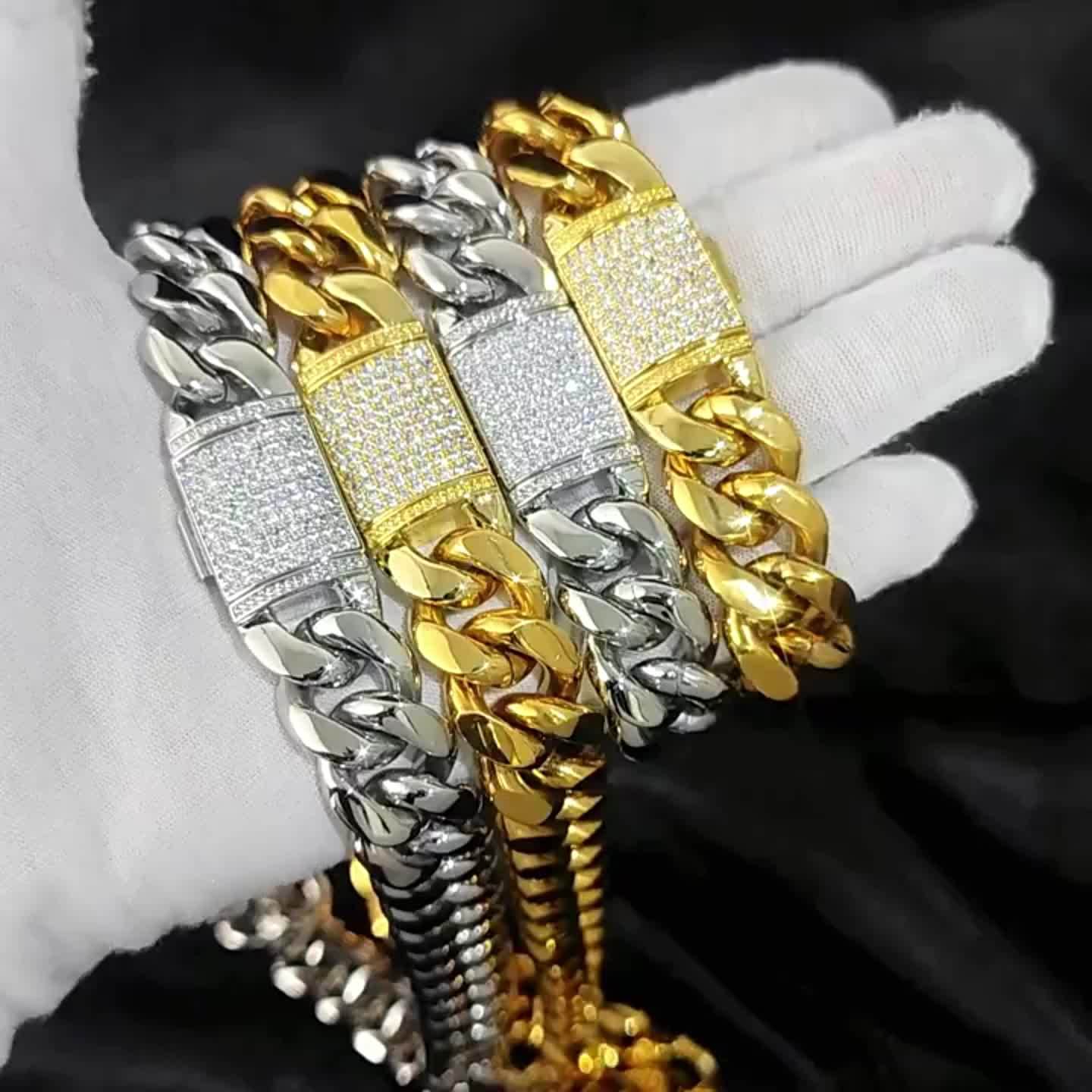 Men's Zirconium Necklace Bracelet Set Durable Stainless Steel