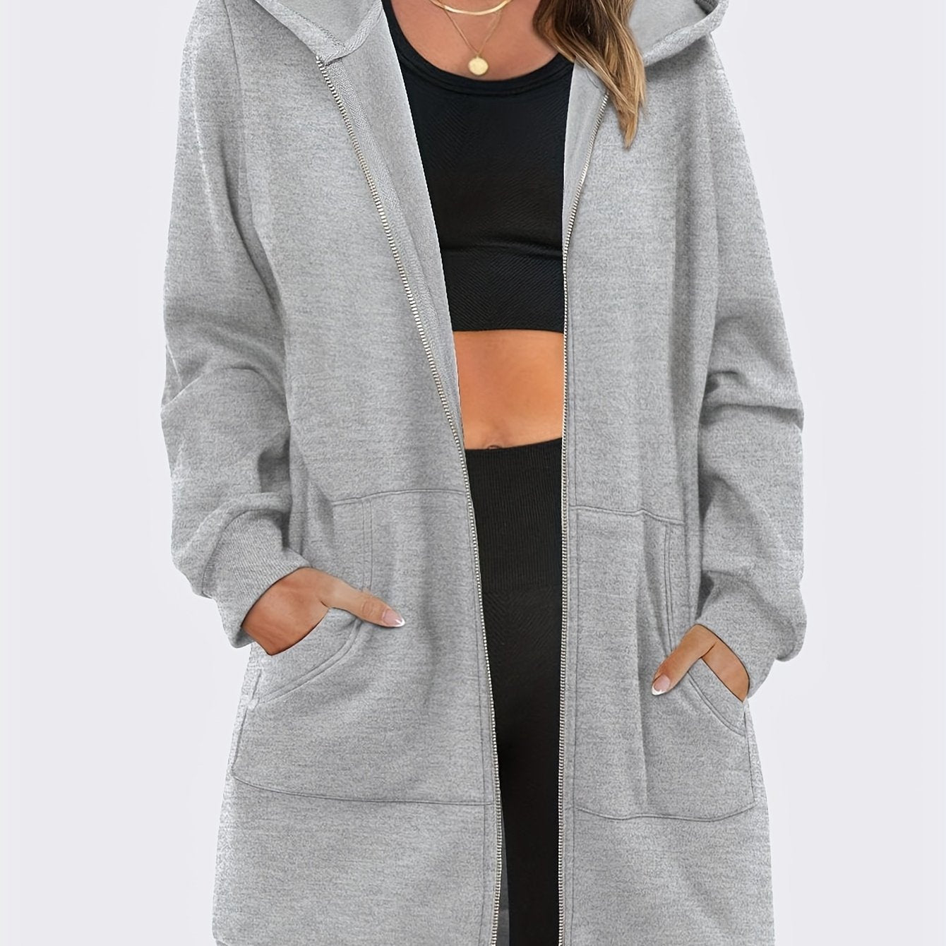 Women's Casual Longline Zip Up Hoodie by In His Divine Power