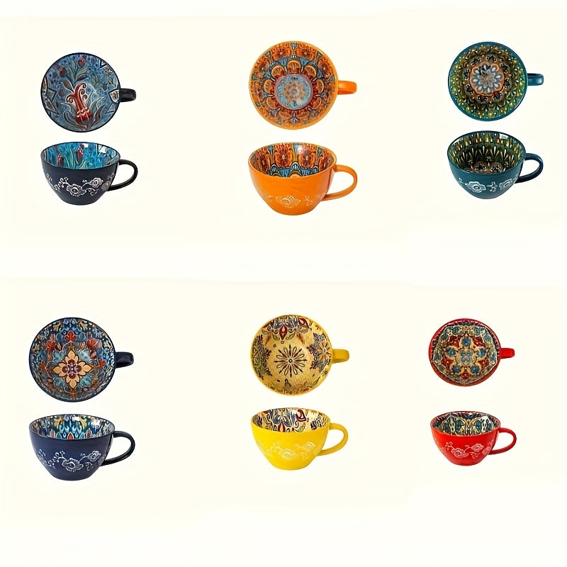 6pcs - Bohemian Ceramic Breakfast Mug - 15oz Large Capacity, Microwave Safe for Hot And Cold Drinks, Perfect Gift