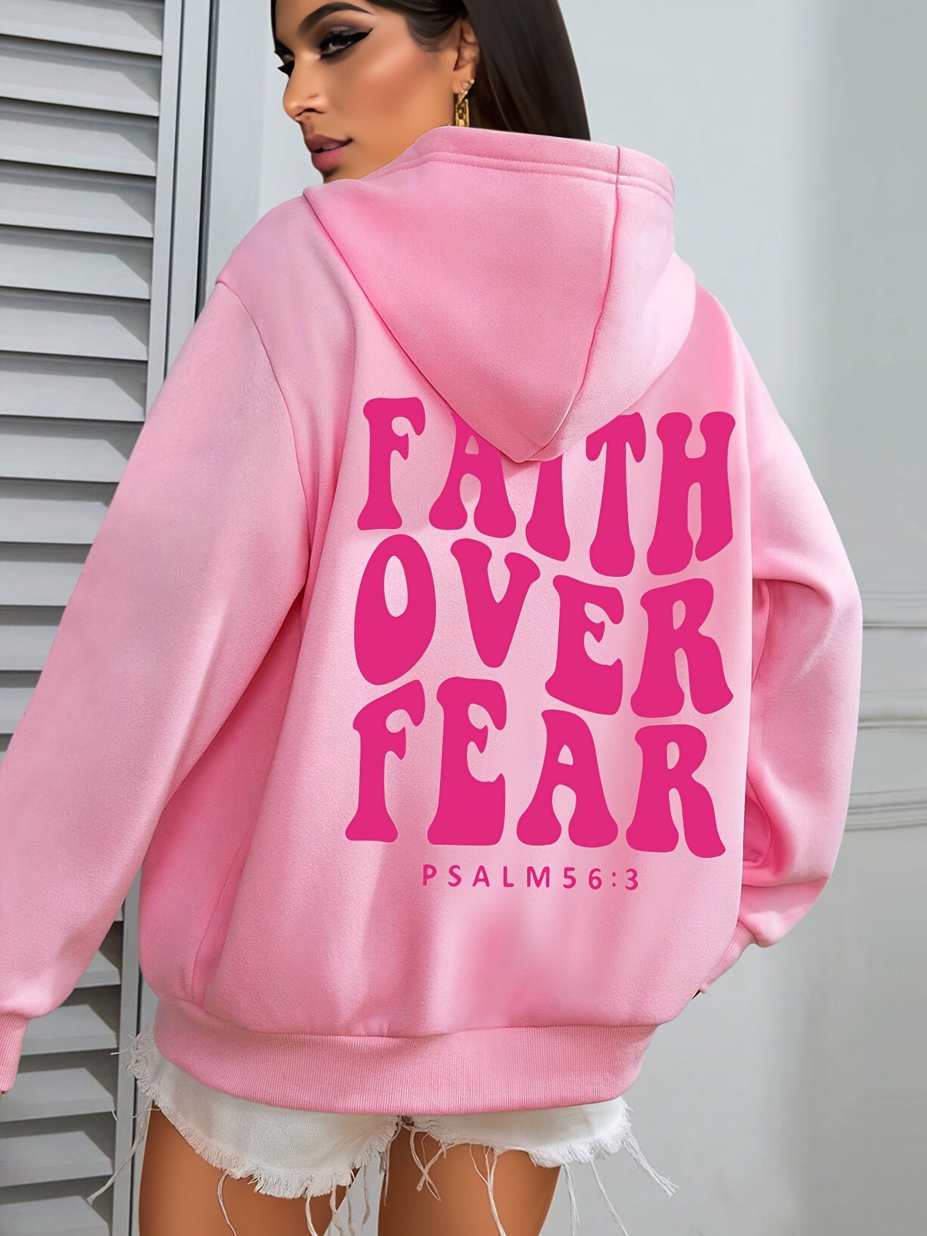 Womens Casual Hoodie Faith Over Fear Alphabet Print