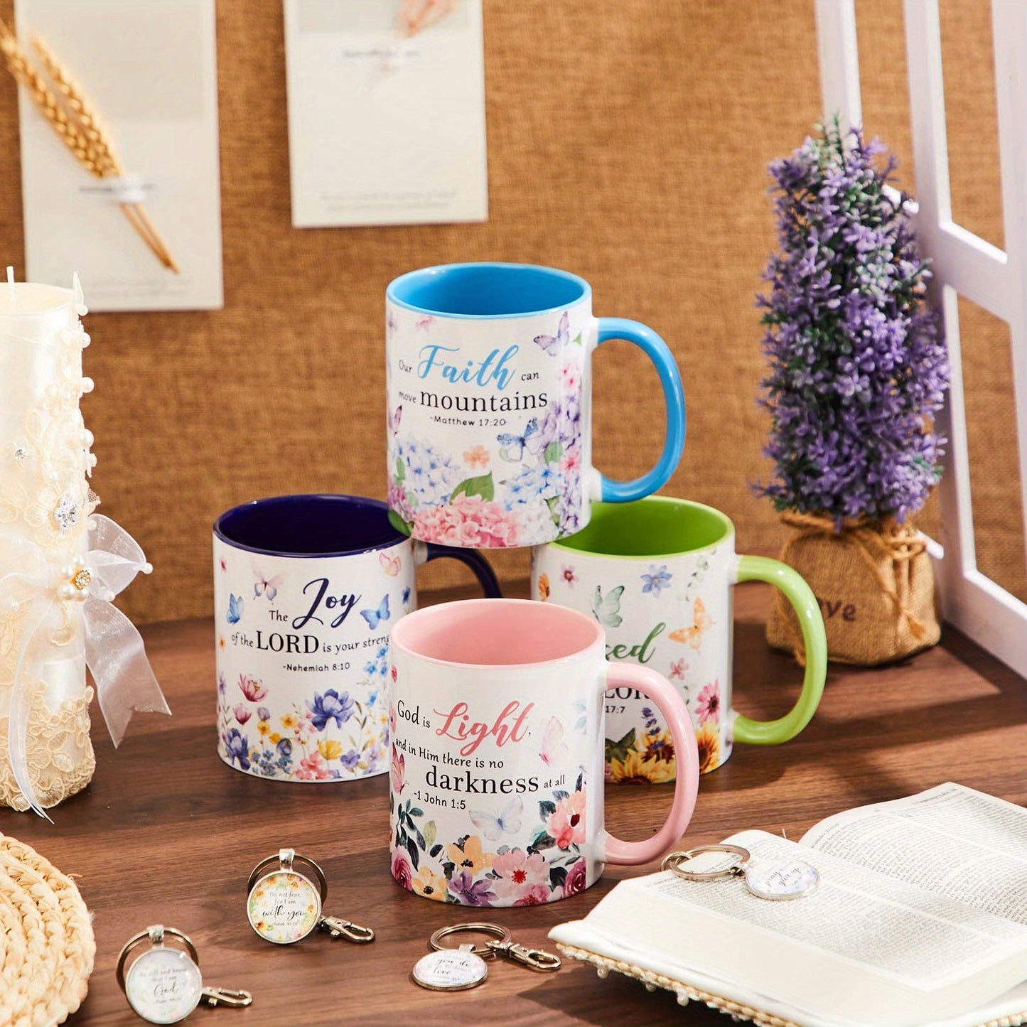 4 Sets of Christian Coffee Mugs with Bible Verses